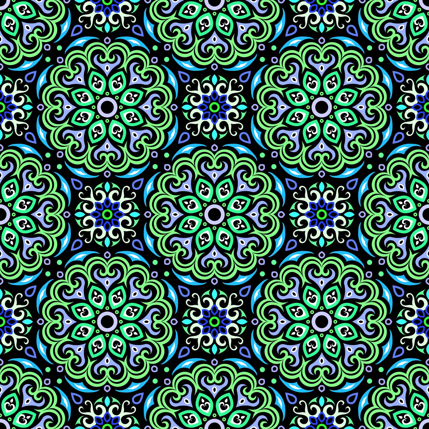 Green - Blue - Turquoise Mandala Fabric - 155