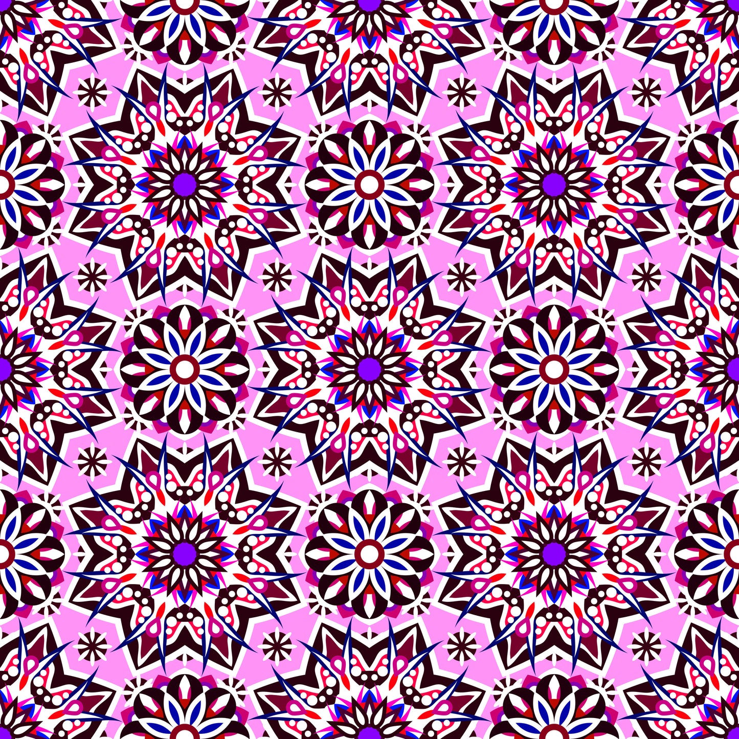 Pink - Purple - Red Mandala Fabric - 122i