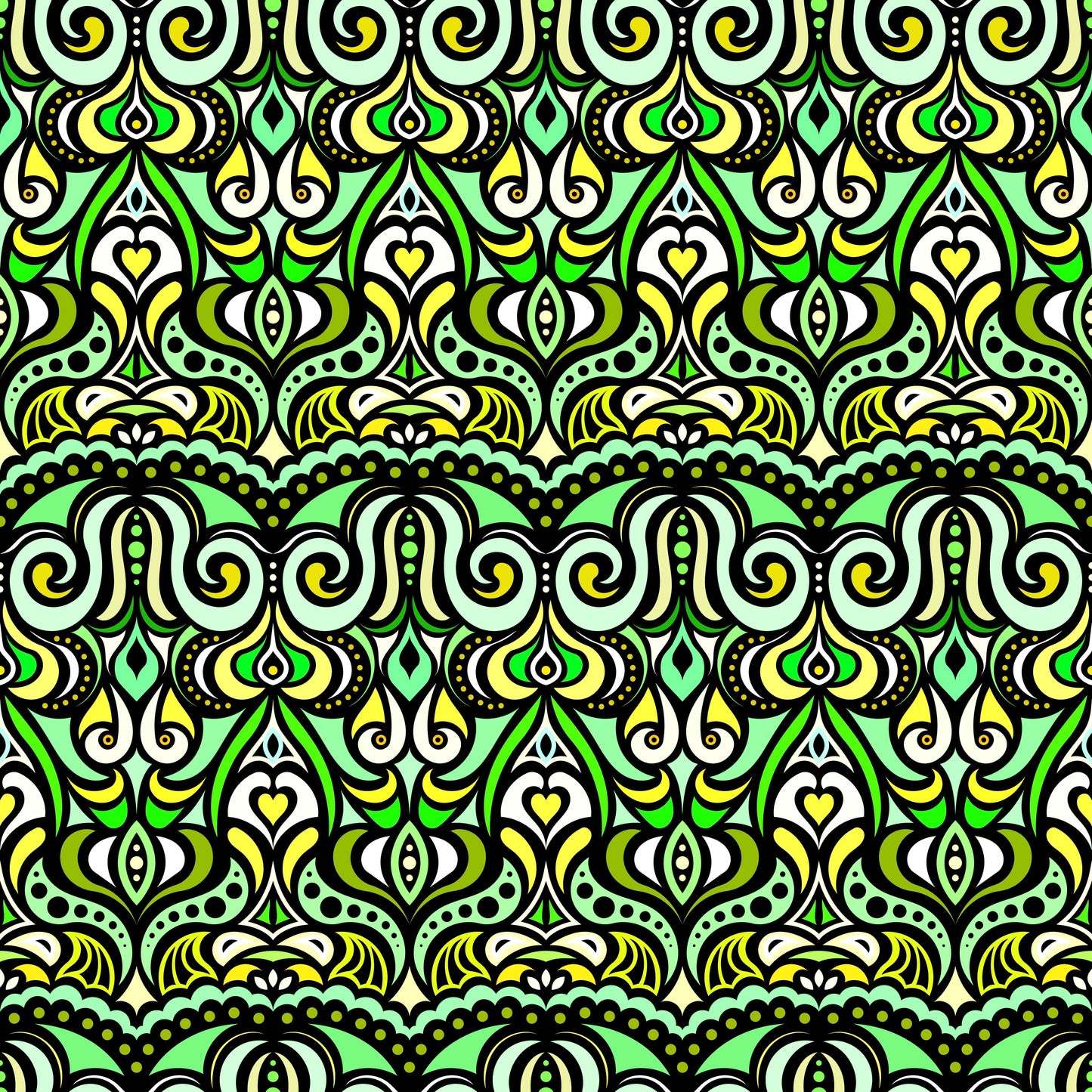 Green - Yellow Abstract Doodle Fabric 1010.2