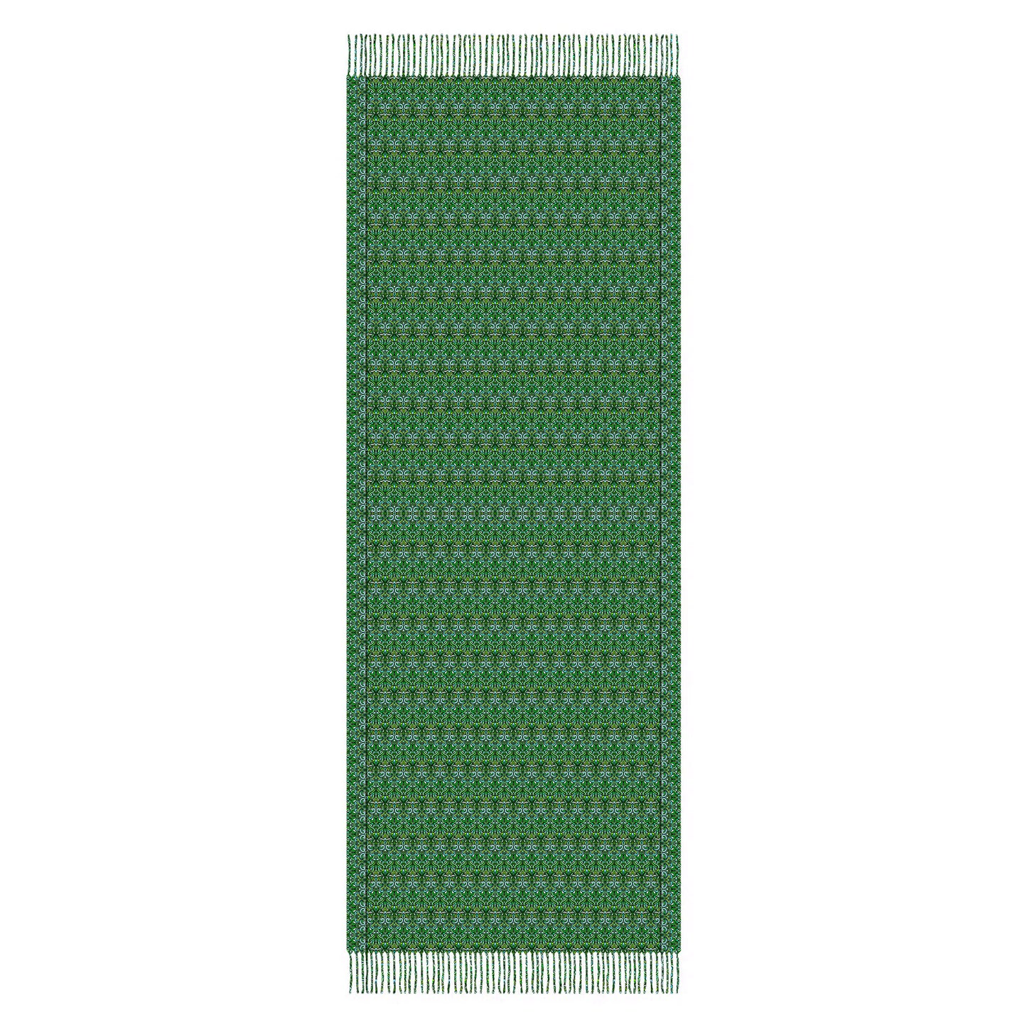 Green - Turquoise Abstract Doodle Scarf with Tassels