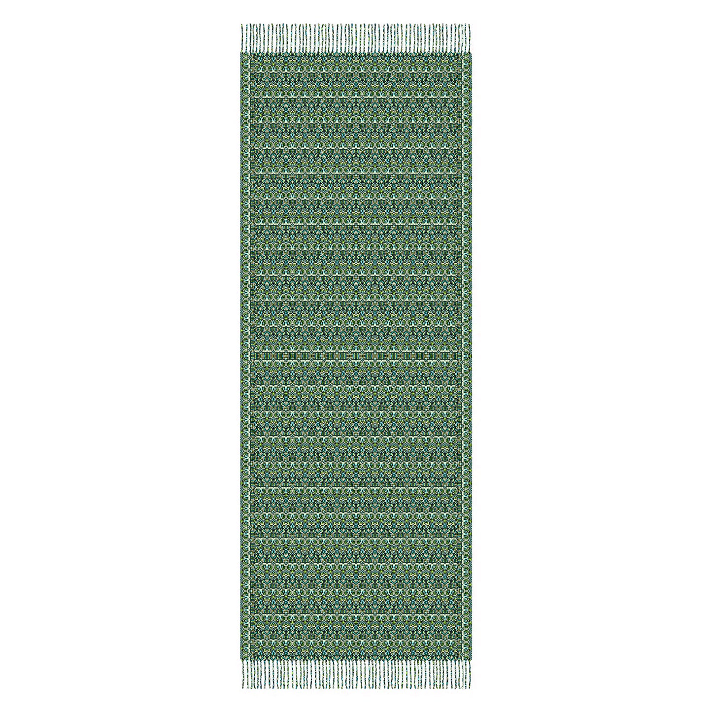 Turquoise - Green - Yellow Abstract Doodle Scarf with Tassels