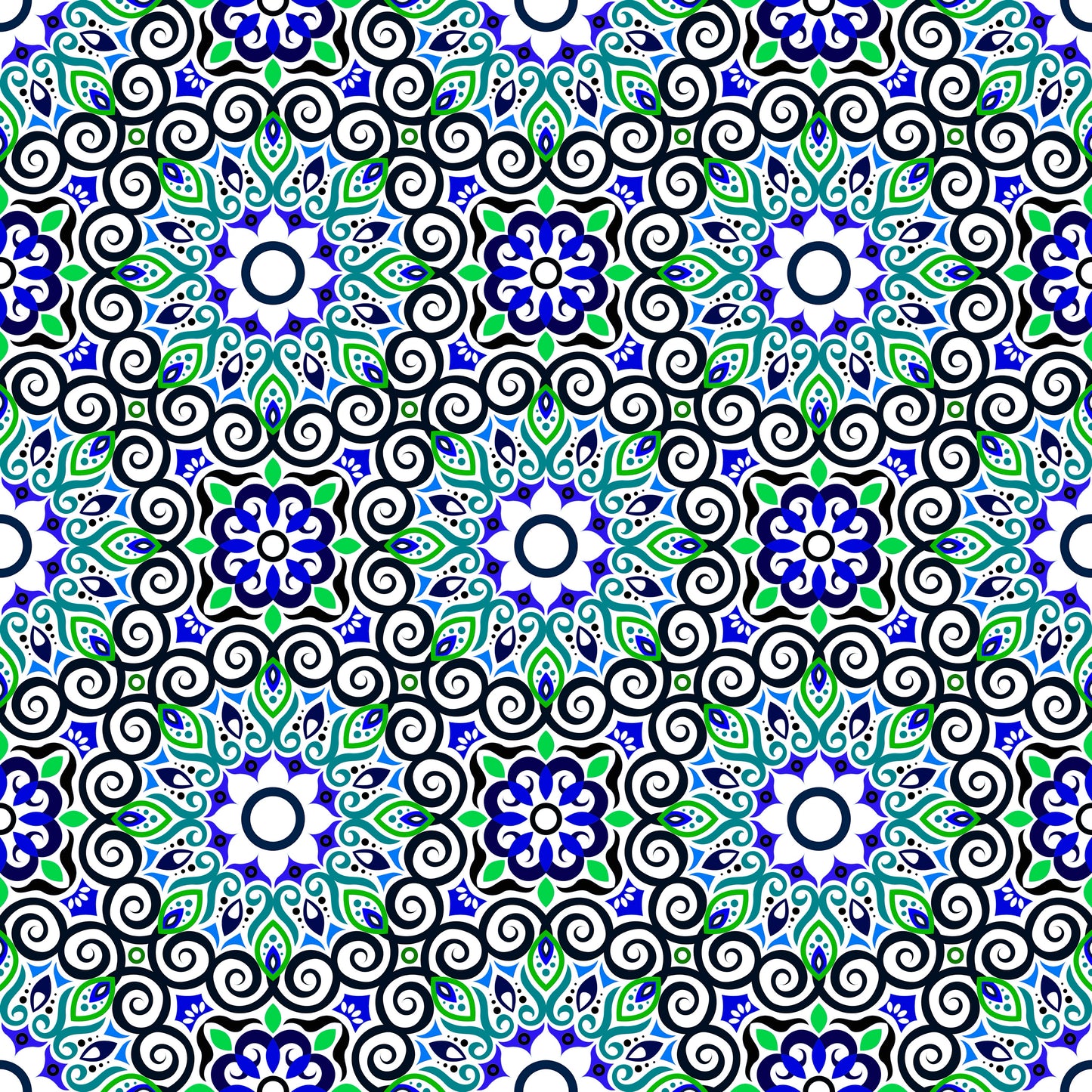 Turquoise - Blue - Green Mandala Fabric - 125i