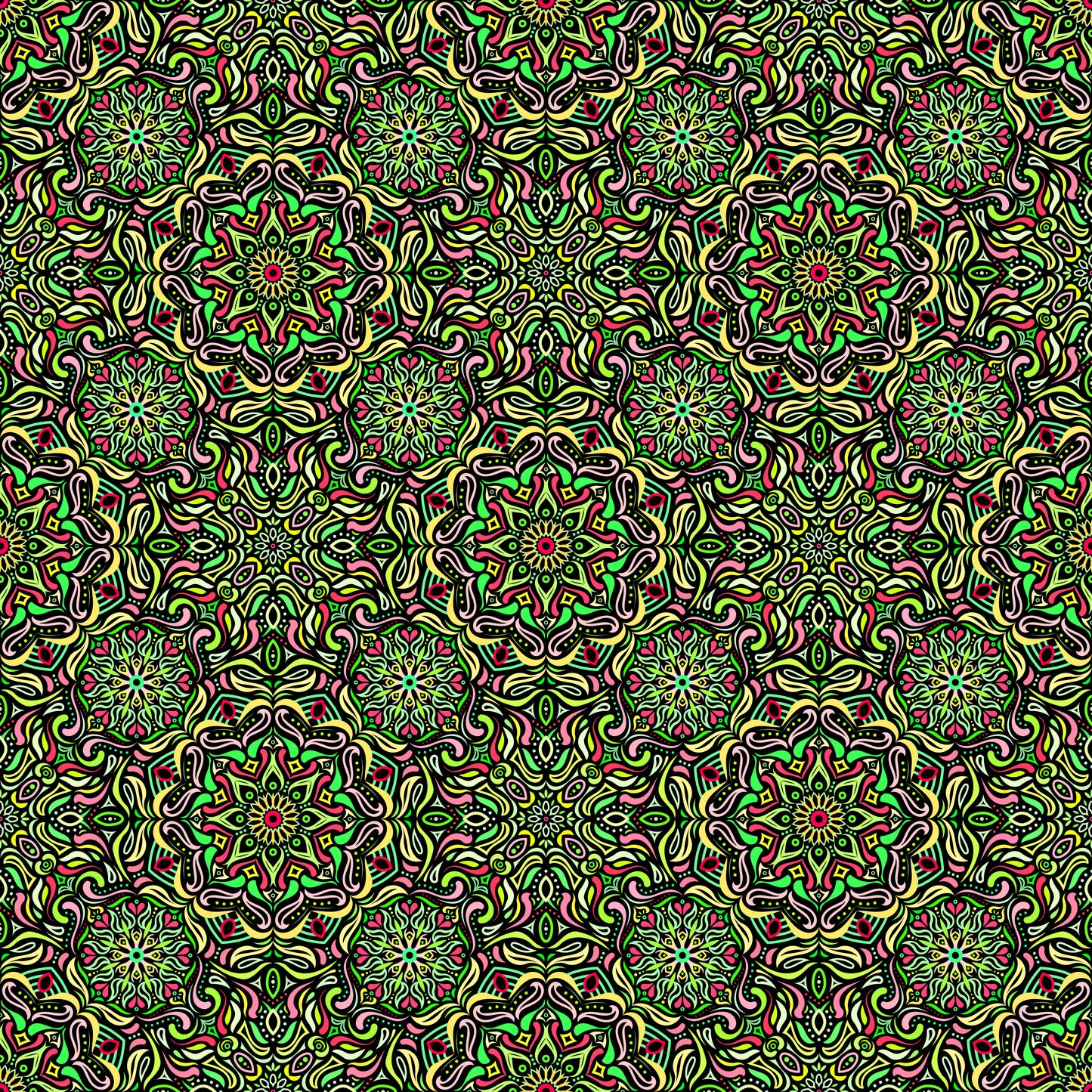 Yellow - Green - Red Mandala Fabric 2009.4