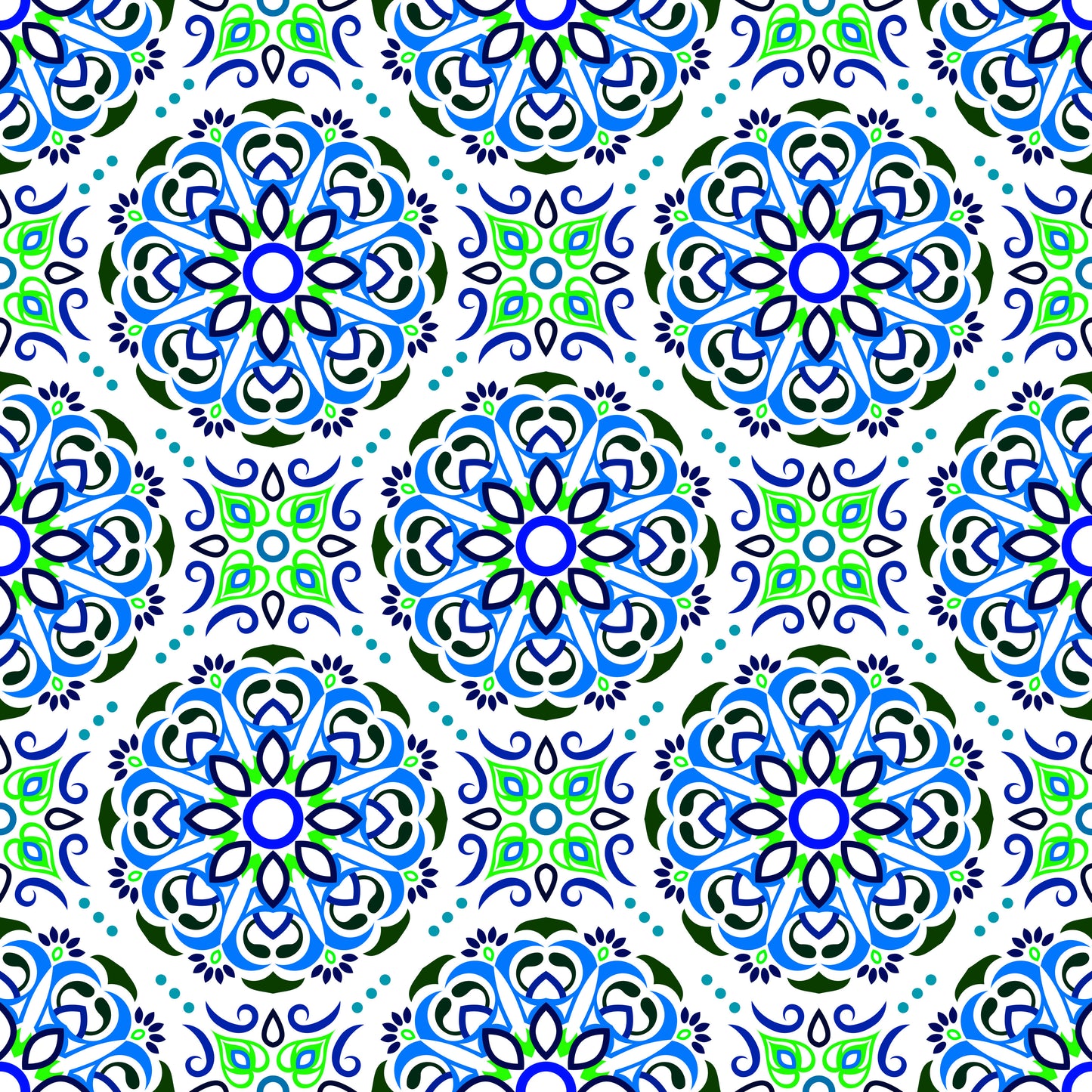 Blue - Green Mandala Fabric - 160i