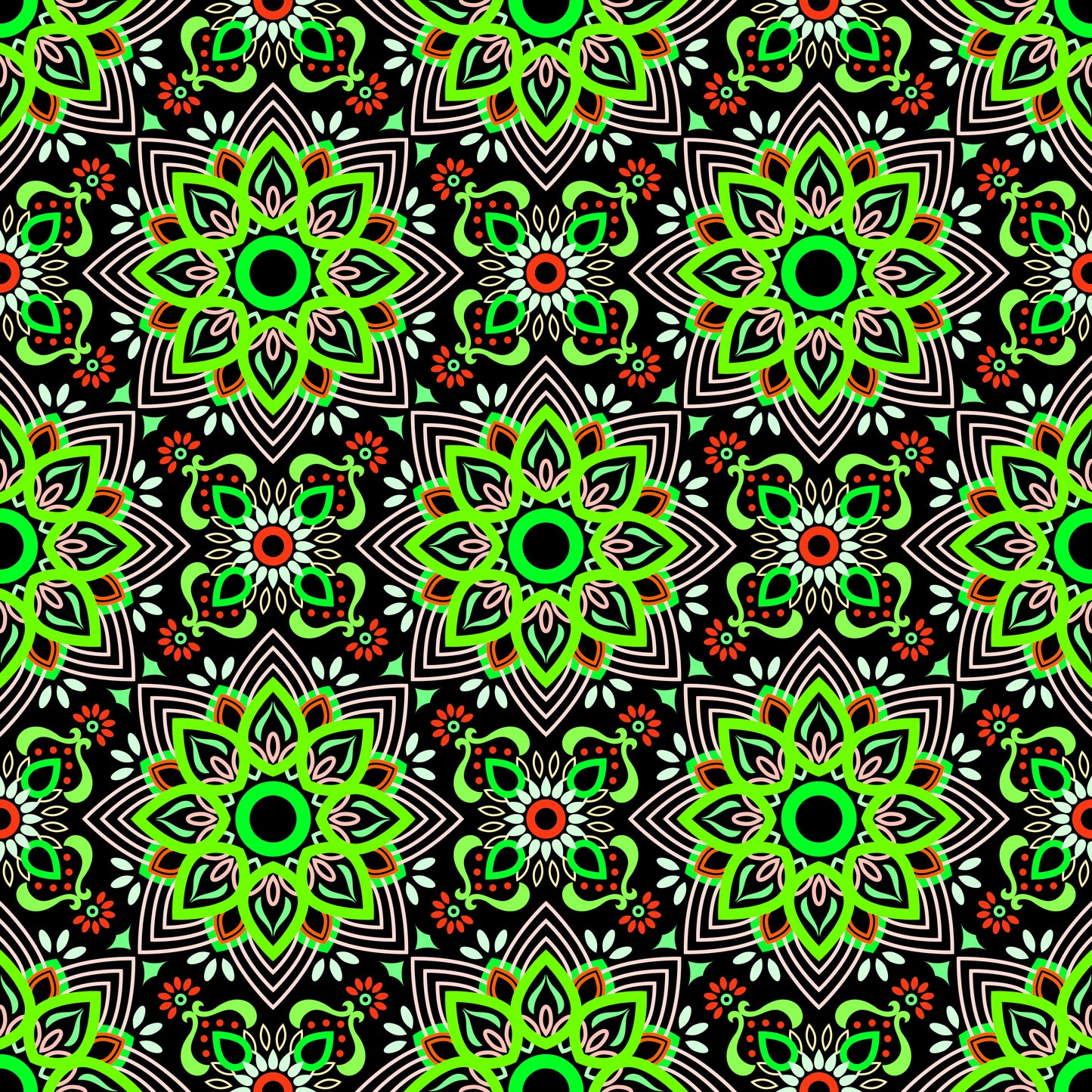 Green - Red Mandala Fabric - 145