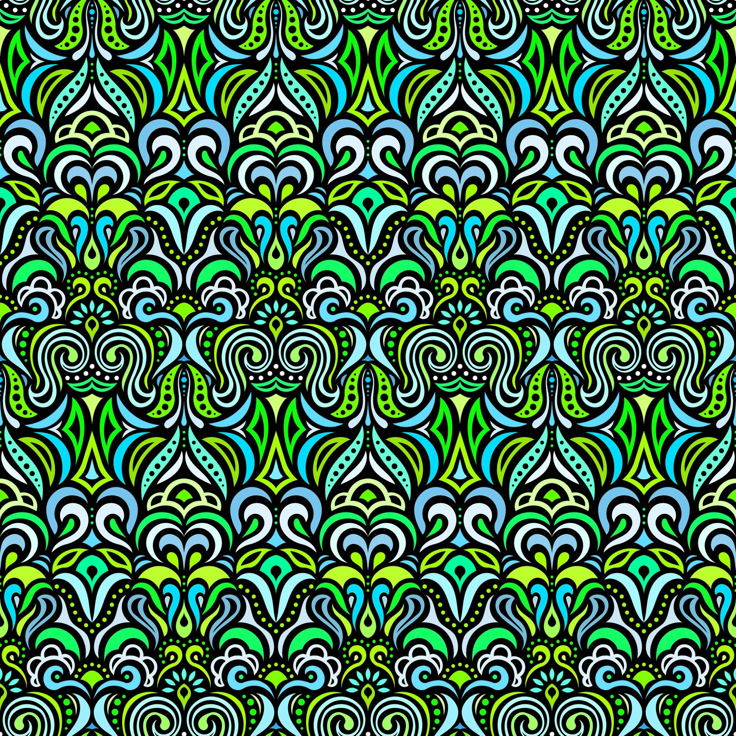 Green - Turquoise Abstract Doodle Fabric 1008.3