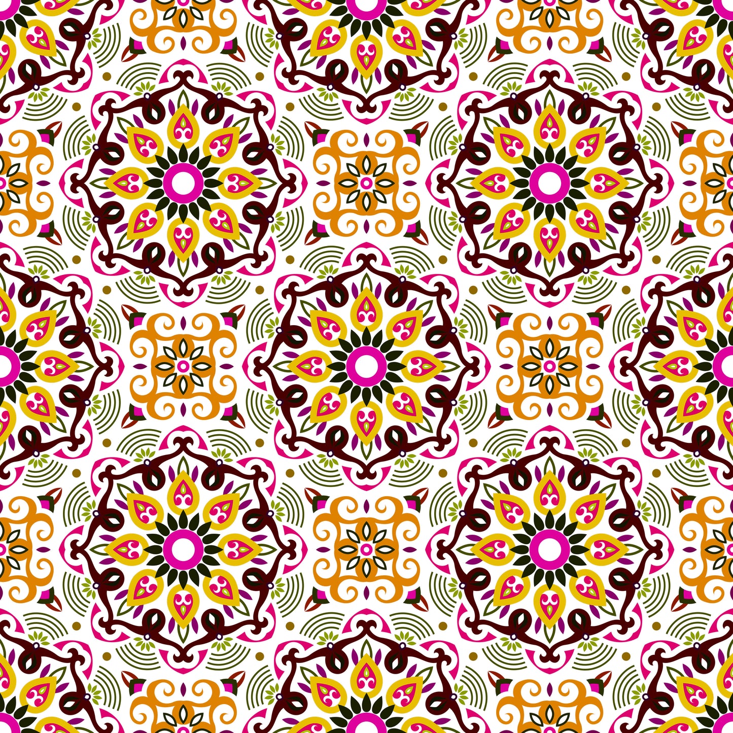 Yellow - Pink Mandala Fabric - 140i