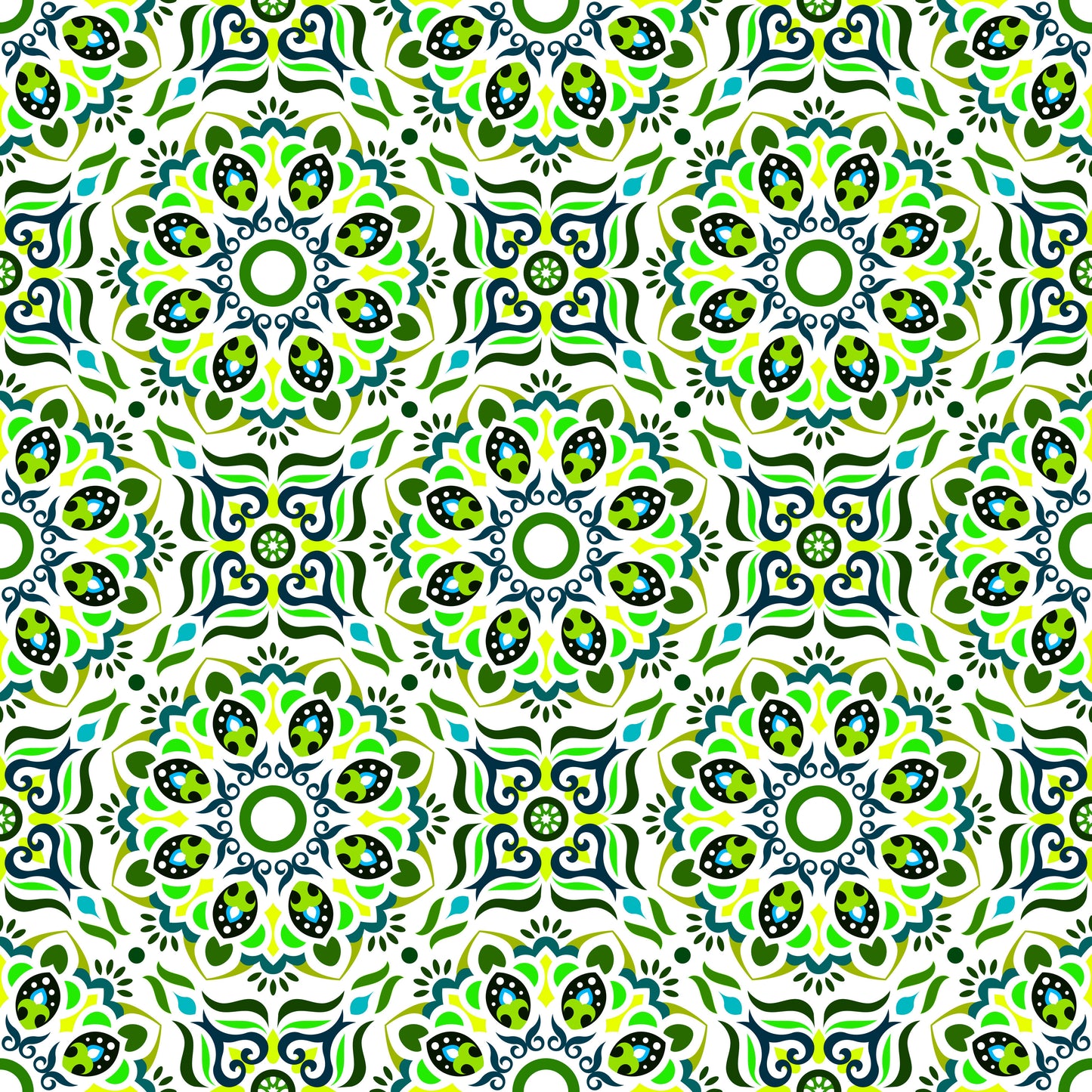 Green - Blue Mandala Fabric - 186i