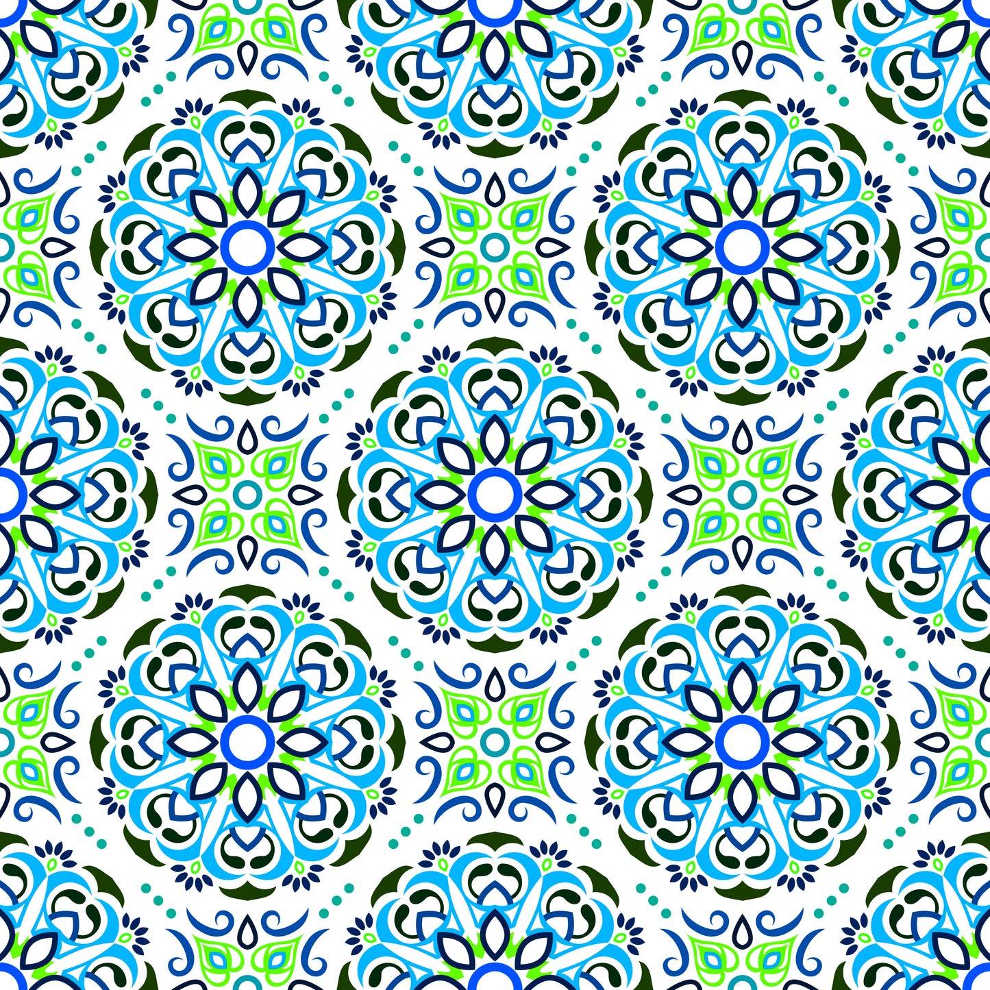 Blue - Green Mandala Fabric - 160i