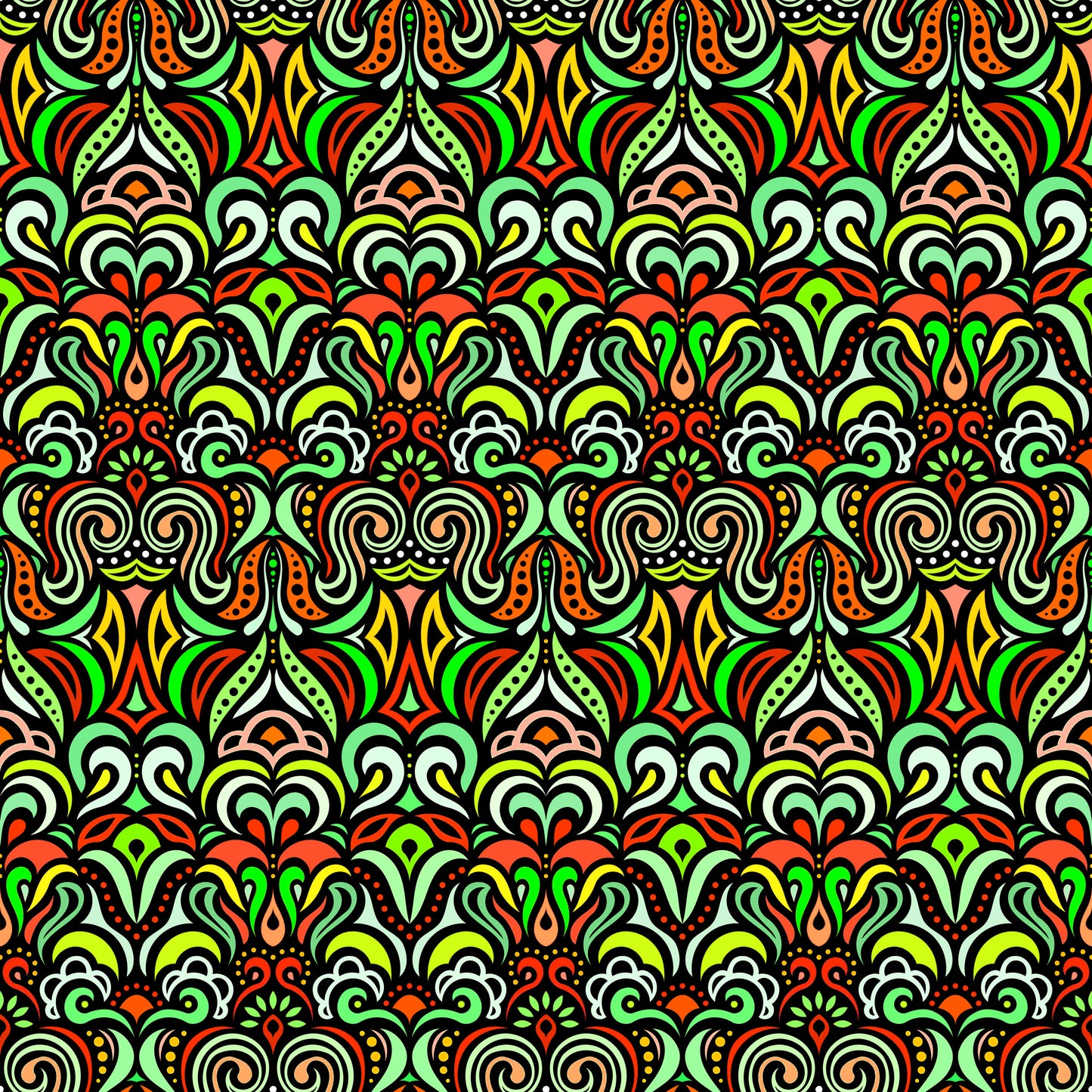Green - Red - Yellow Abstract Doodle Fabric 1008.3