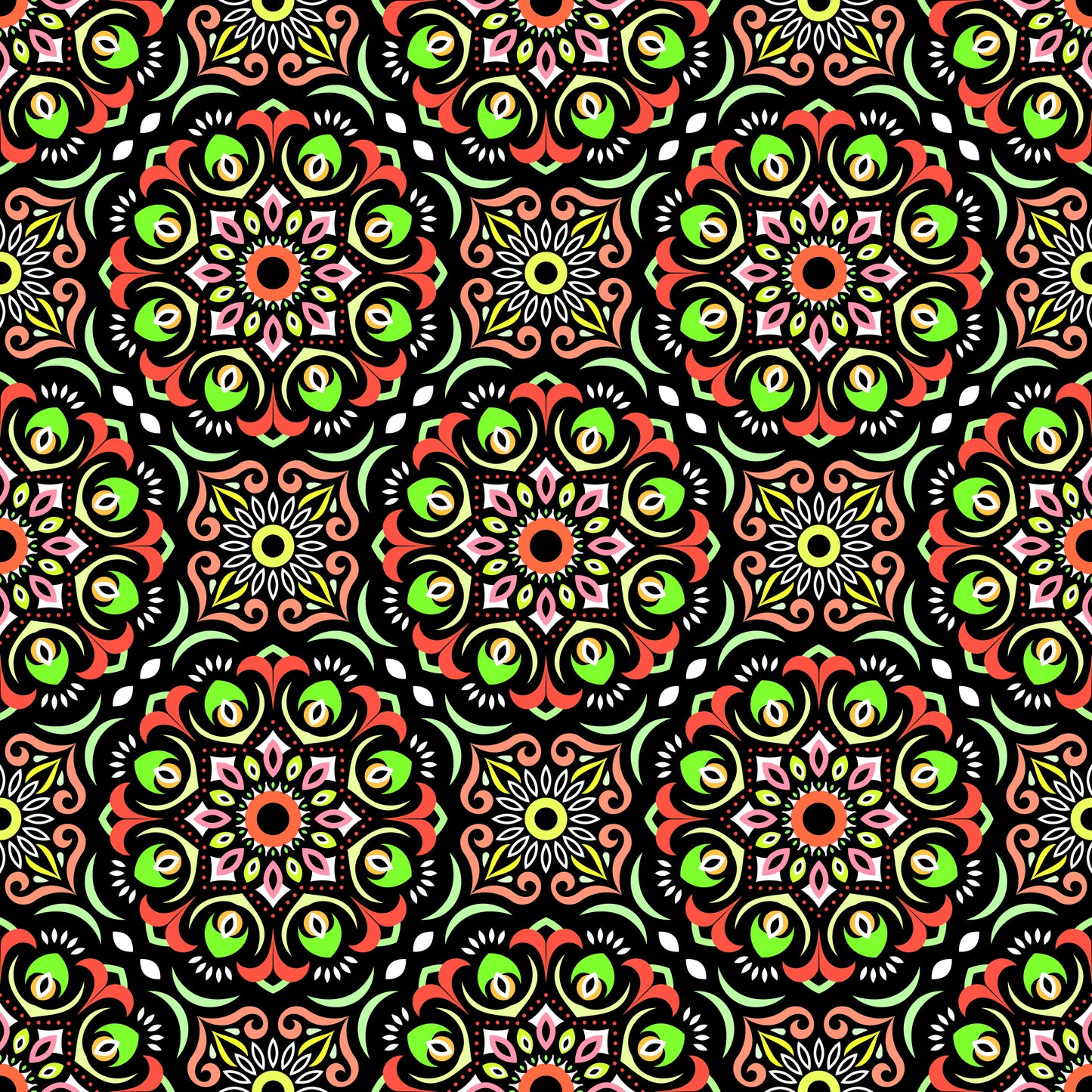 Green - Orange Mandala Fabric - 209