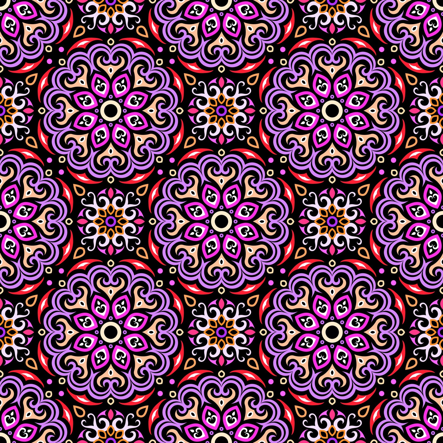 Purple - Red - Yellow Mandala Fabric - 155