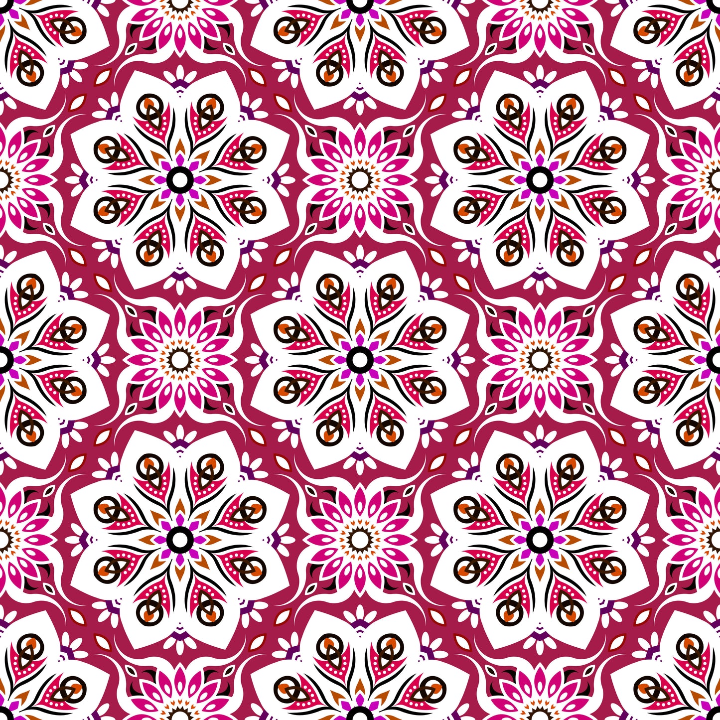 Red - Purple - Orange Mandala Fabric - 236i
