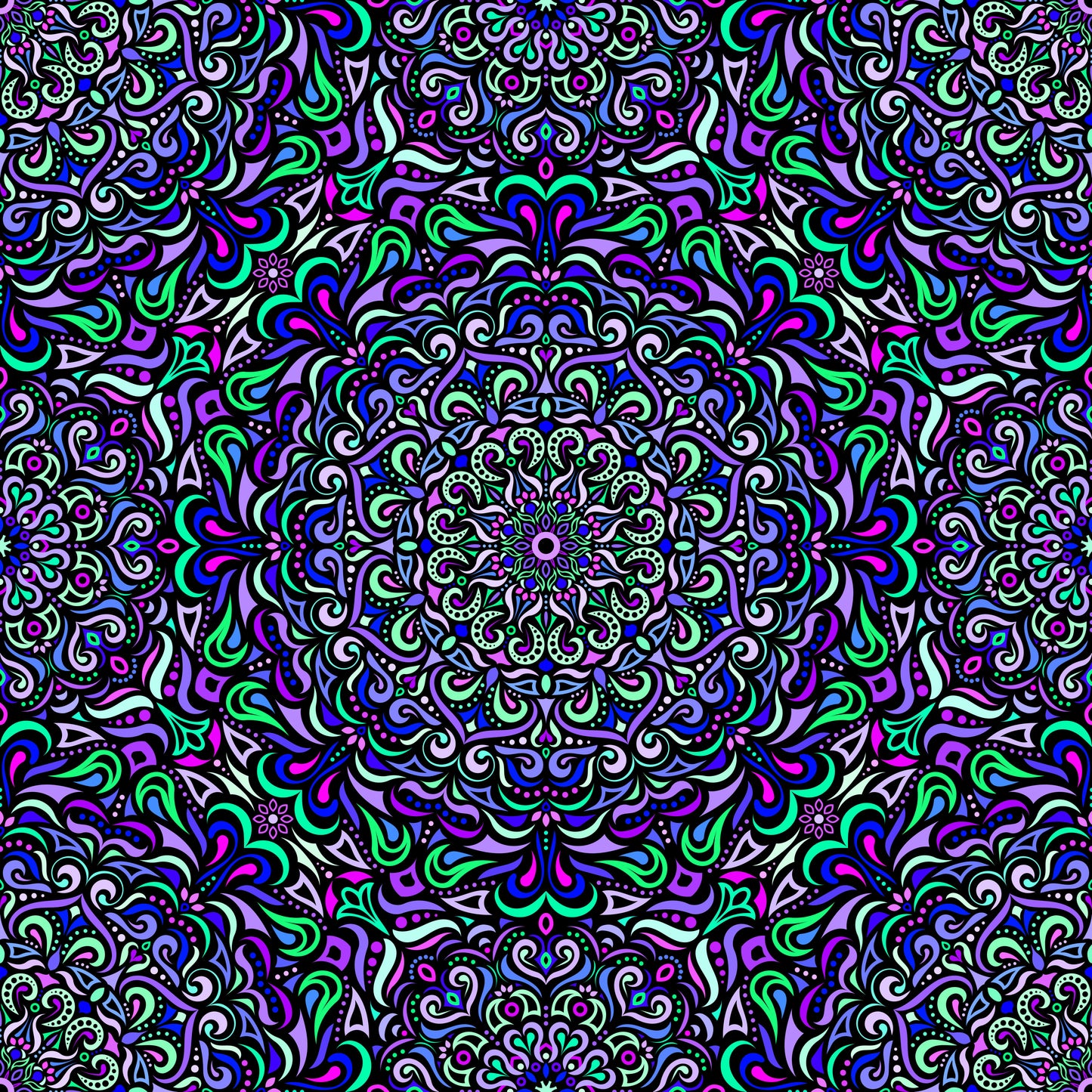 Purple - Green - Blue - Pink Mandala Fabric 2005