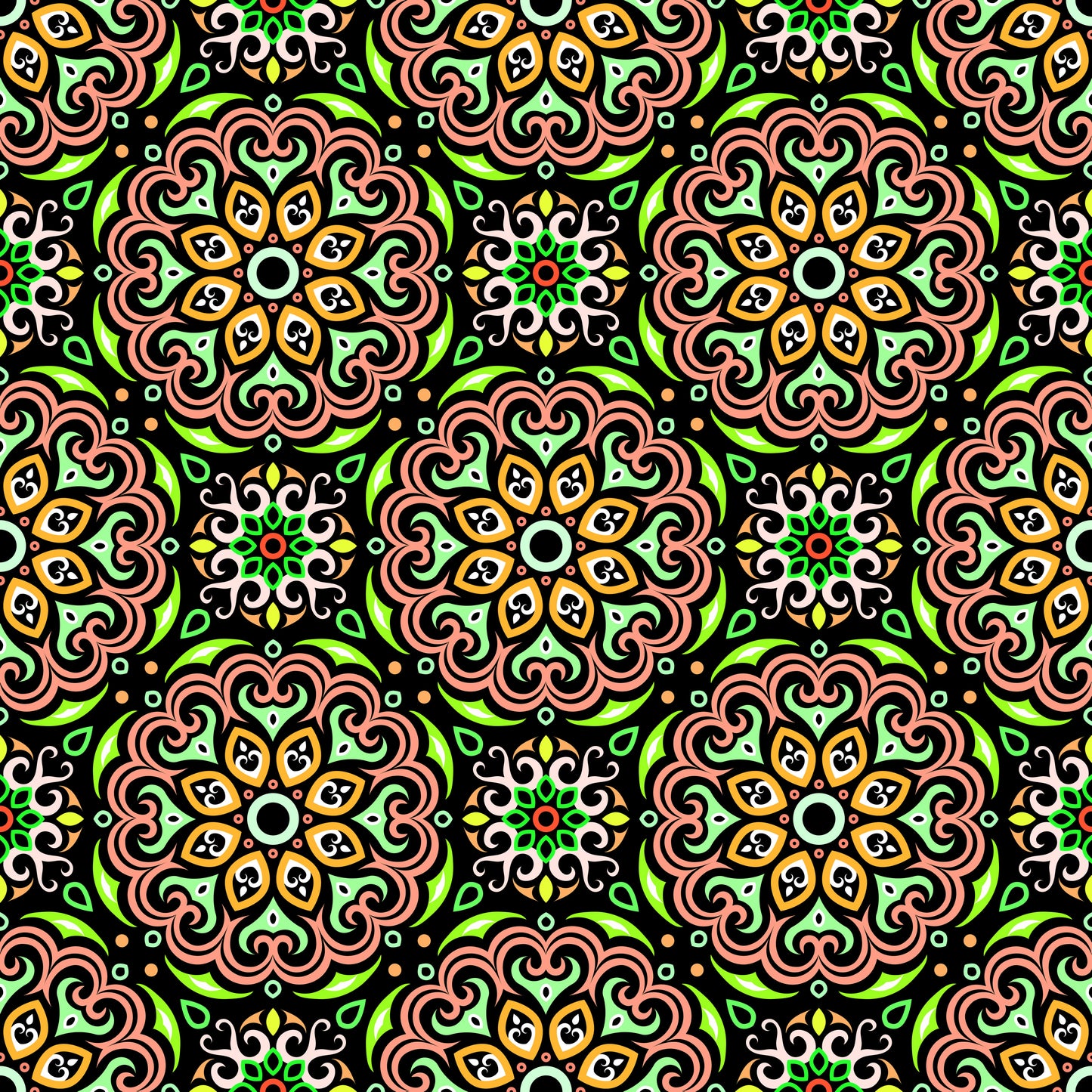 Green - Orange - Yellow Mandala Fabric - 155