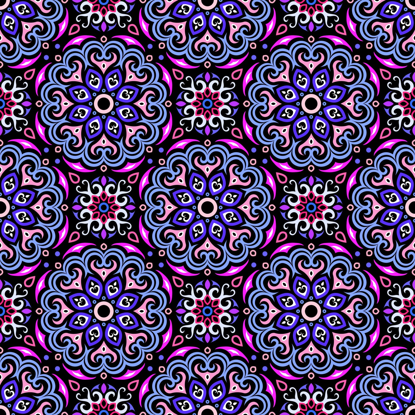Blue - Pink - Purple Mandala Fabric - 155