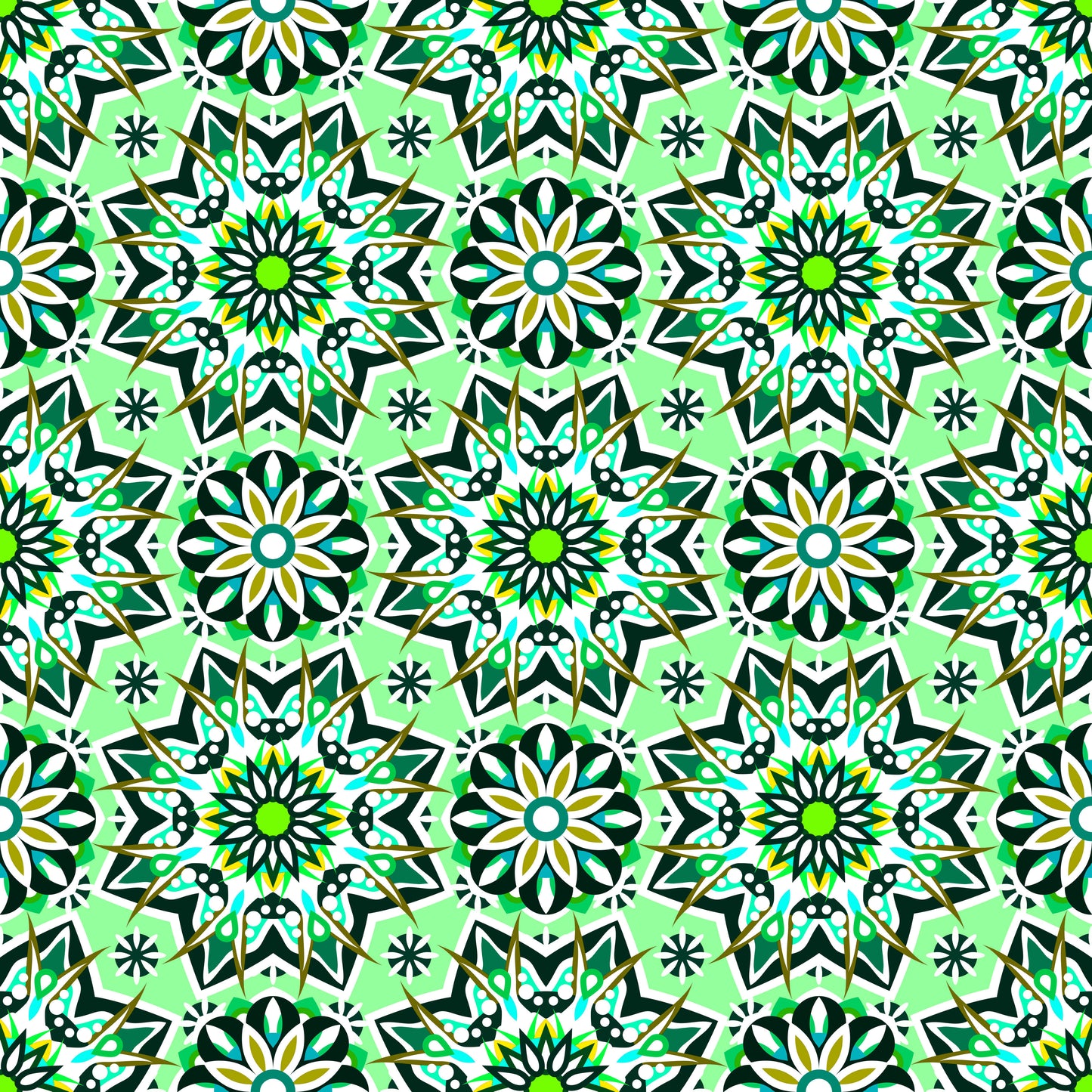 Green - Turquoise Mandala Fabric - 122i