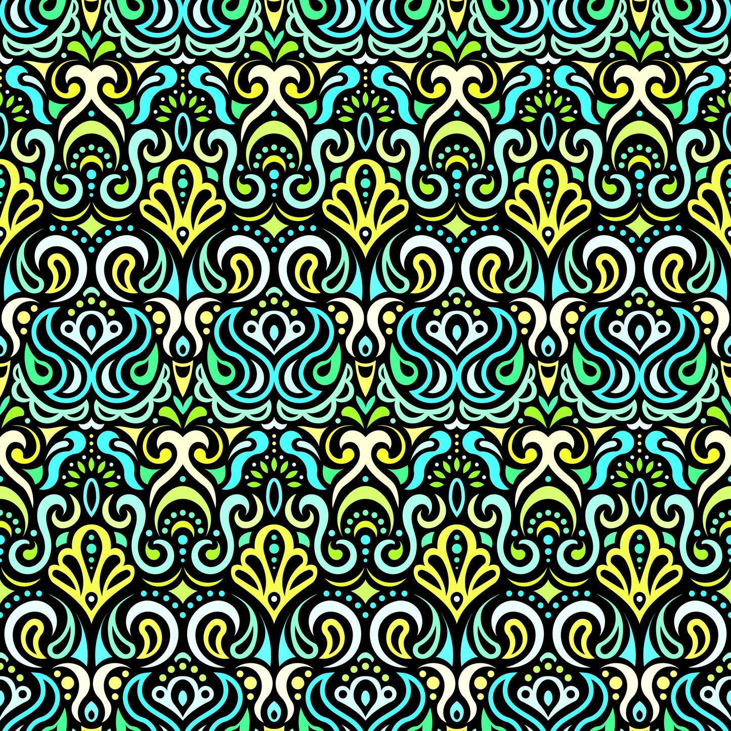 Turquoise - Yellow - Green Abstract Doodle Fabric 1002