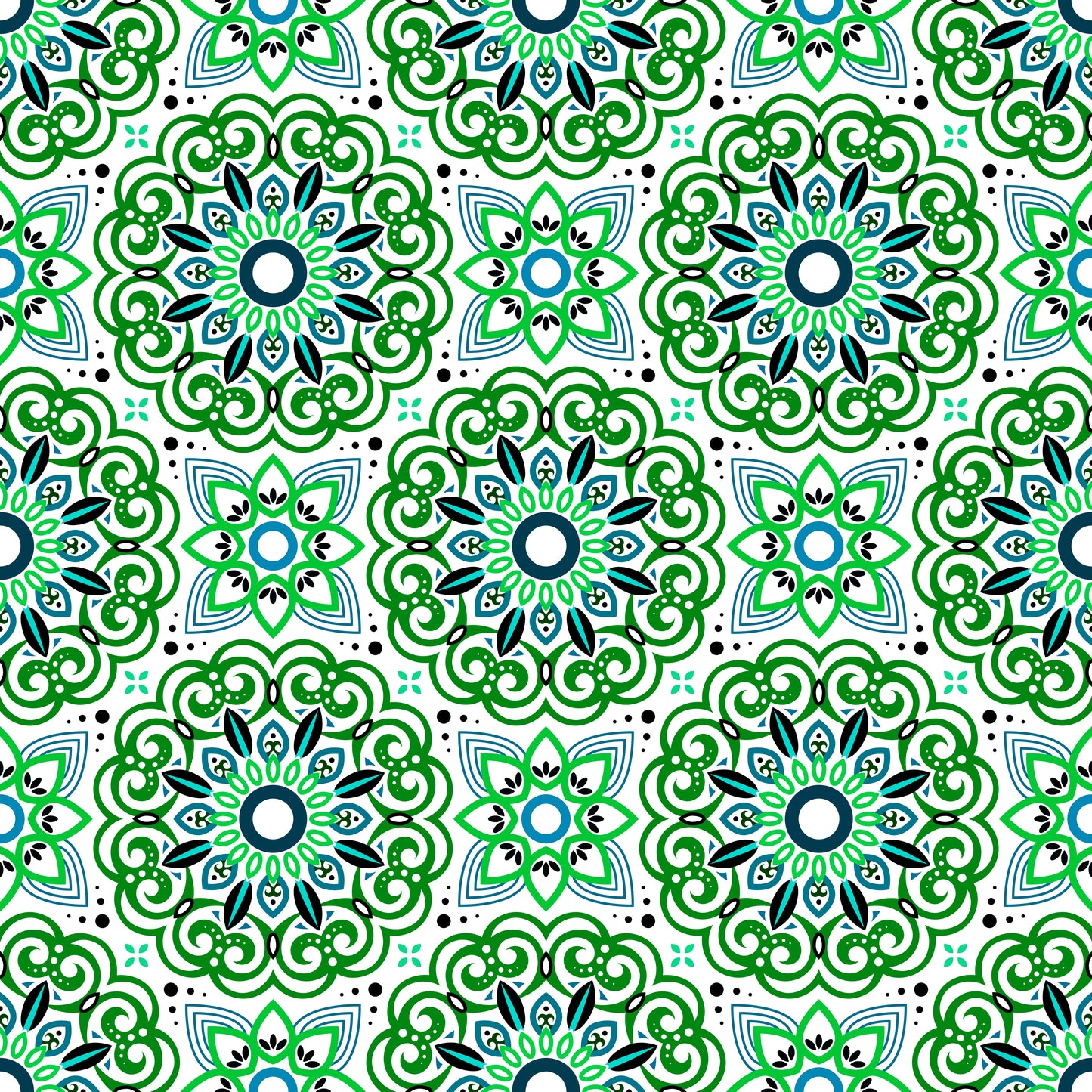 Green - Blue Mandala Fabric - 149i