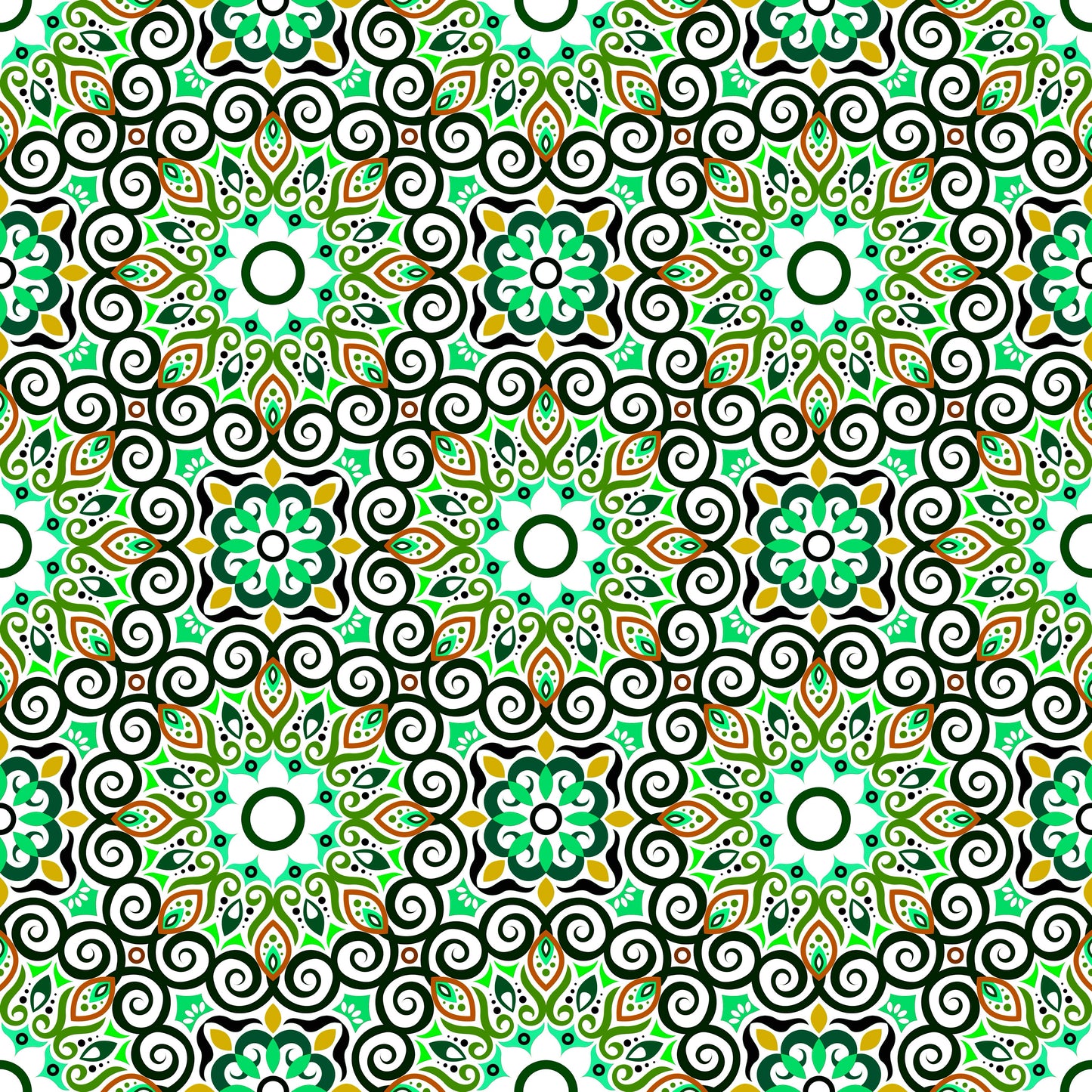 Green - Yellow - Orange Mandala Fabric - 125i