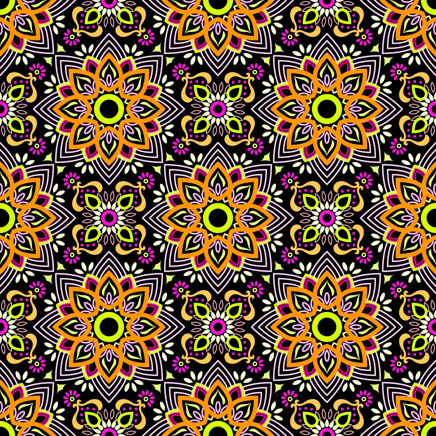 Orange - Pink - Yellow Mandala Fabric - 145