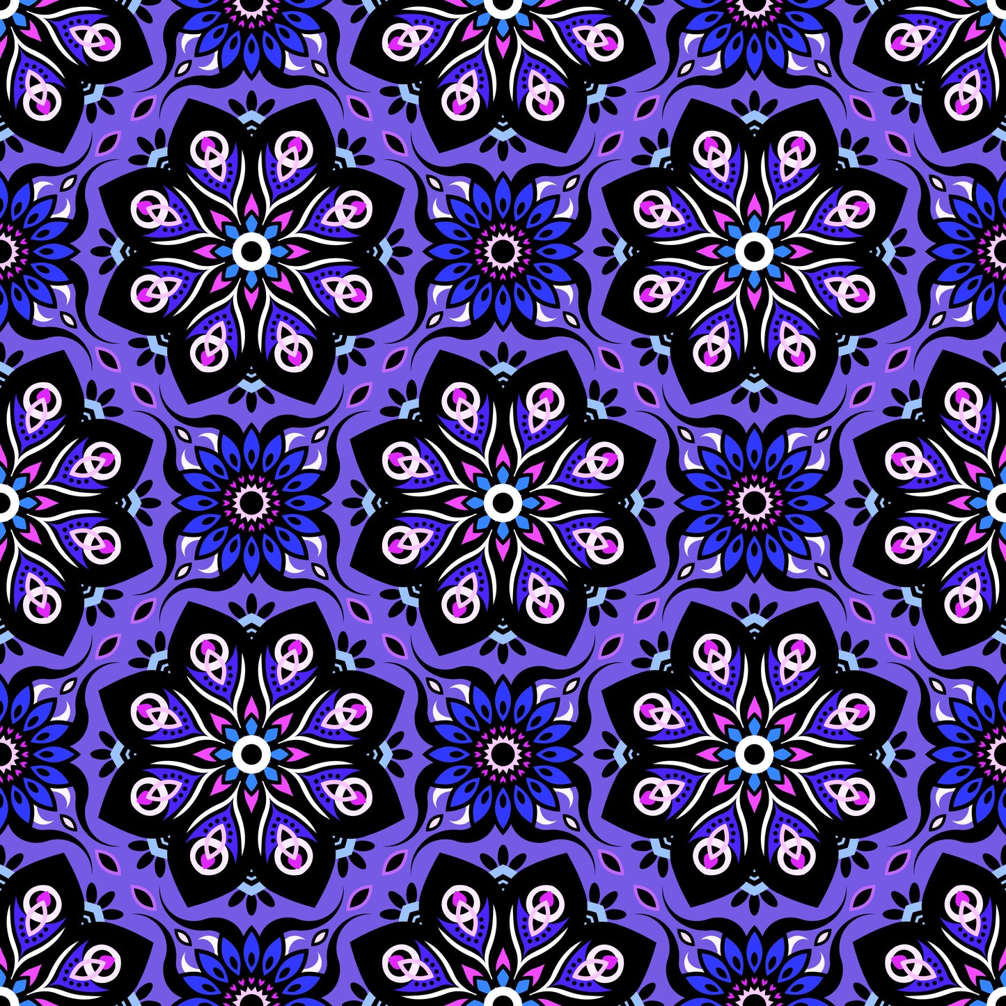 Purple - Blue - Pink Mandala Fabric - 236