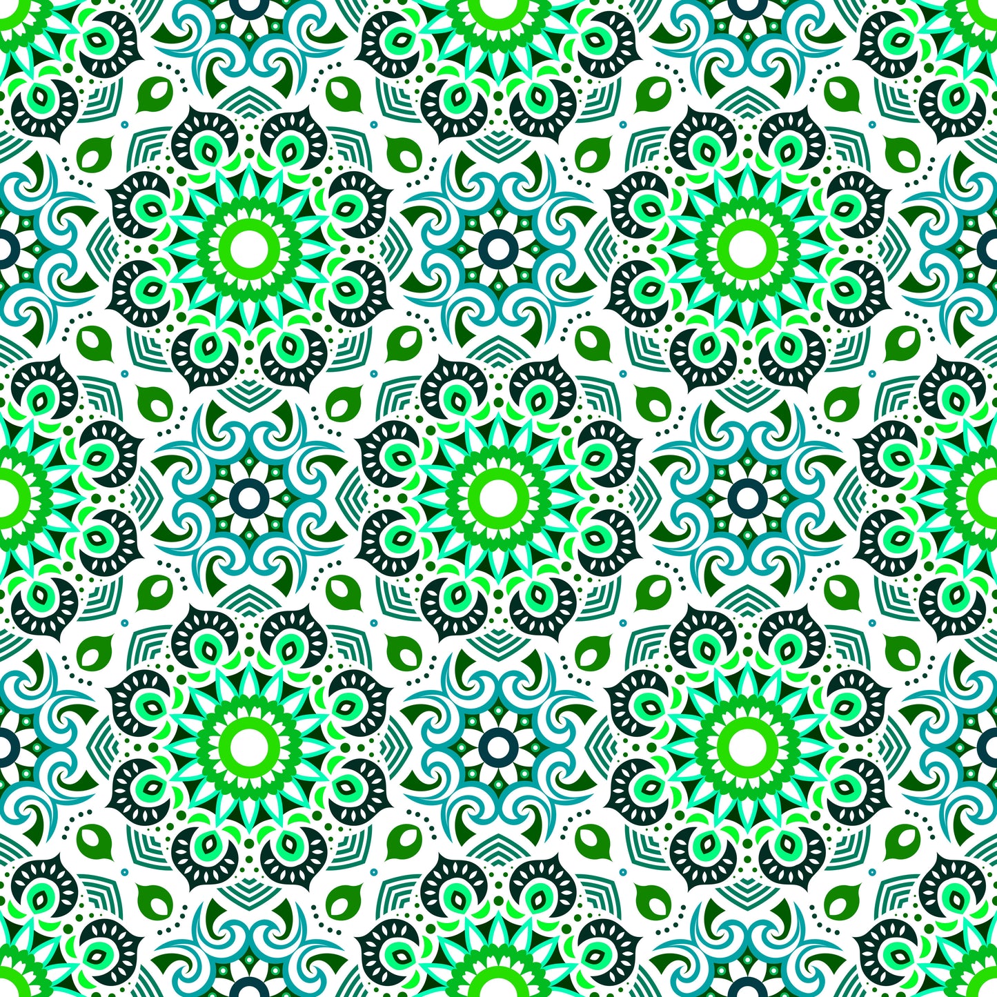 Turquoise - Green Mandala Fabric - 193i
