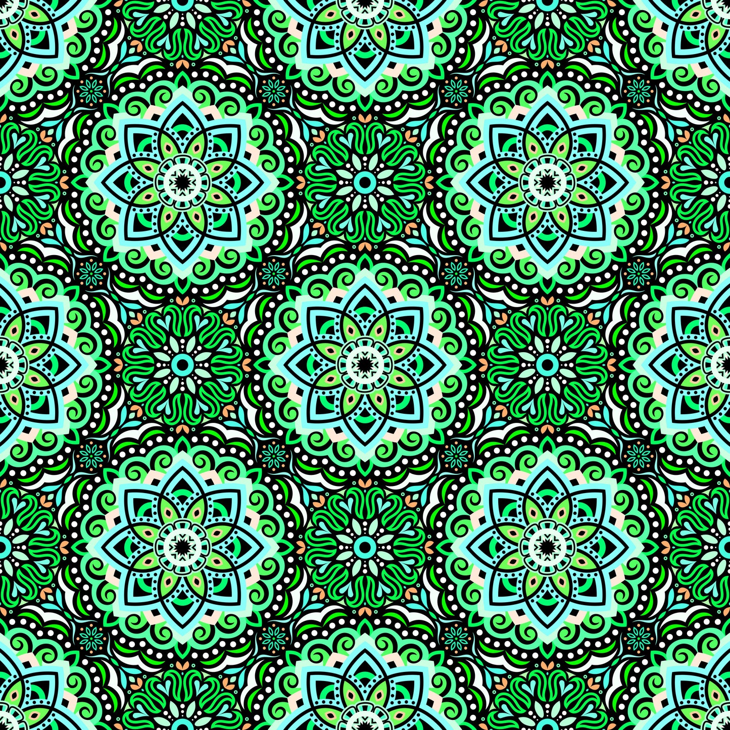 Turquoise - Green - Orange Mandala Fabric 2009.3