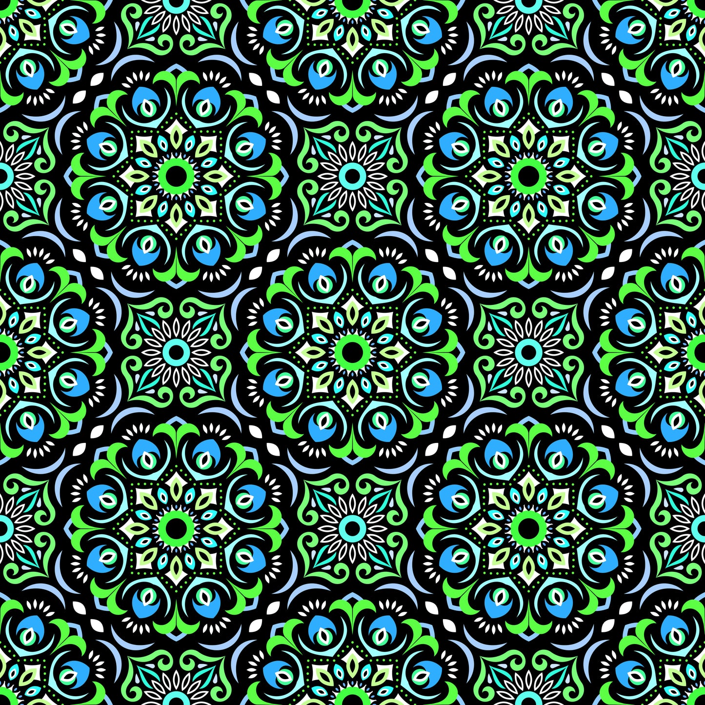 Green - Blue Mandala Fabric - 209