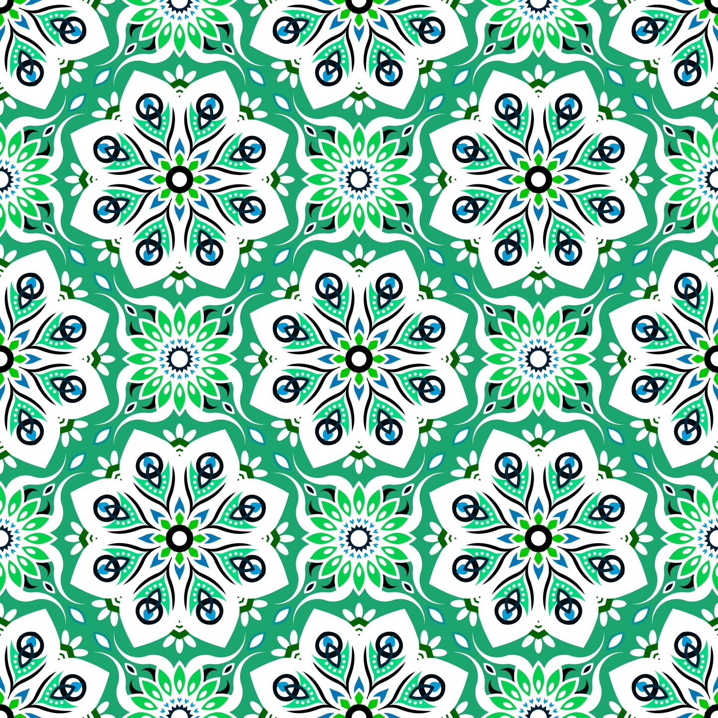 Turquoise - Green - Blue Mandala Fabric - 236i
