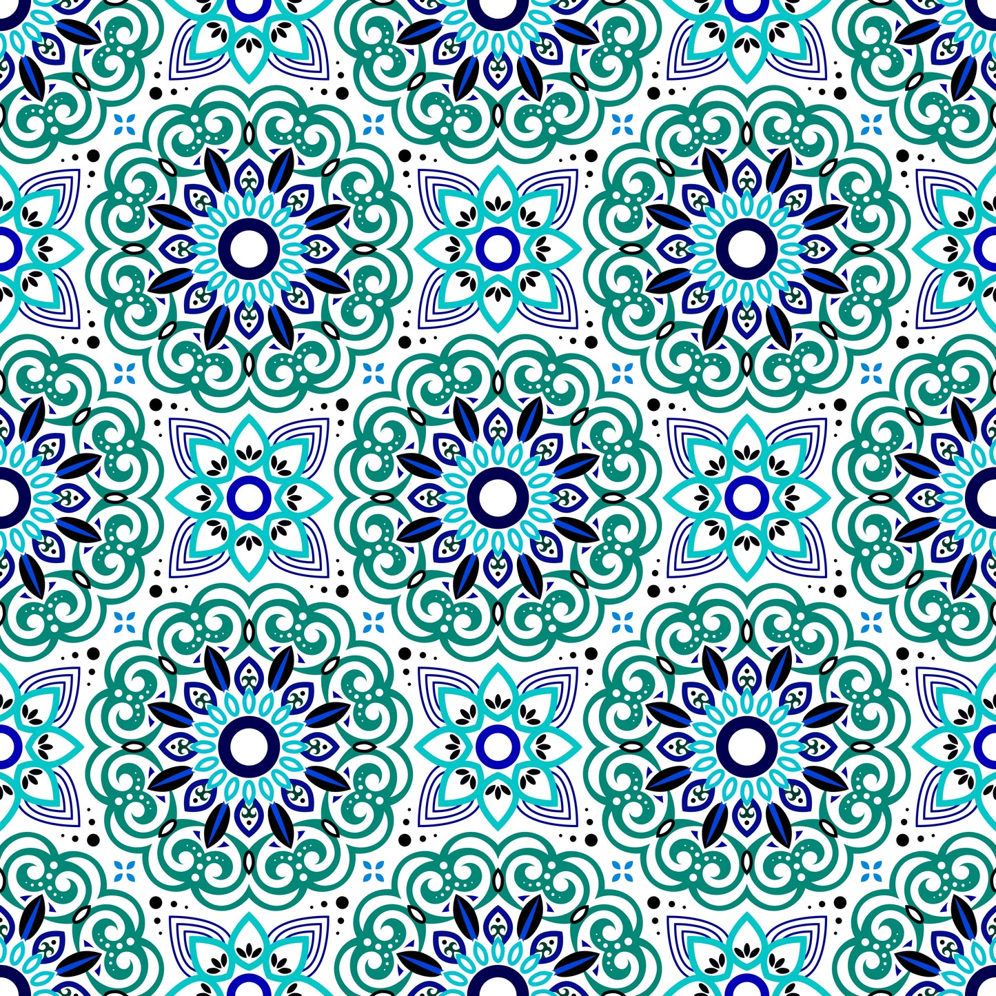 Turquoise - Blue Mandala Fabric - 149i