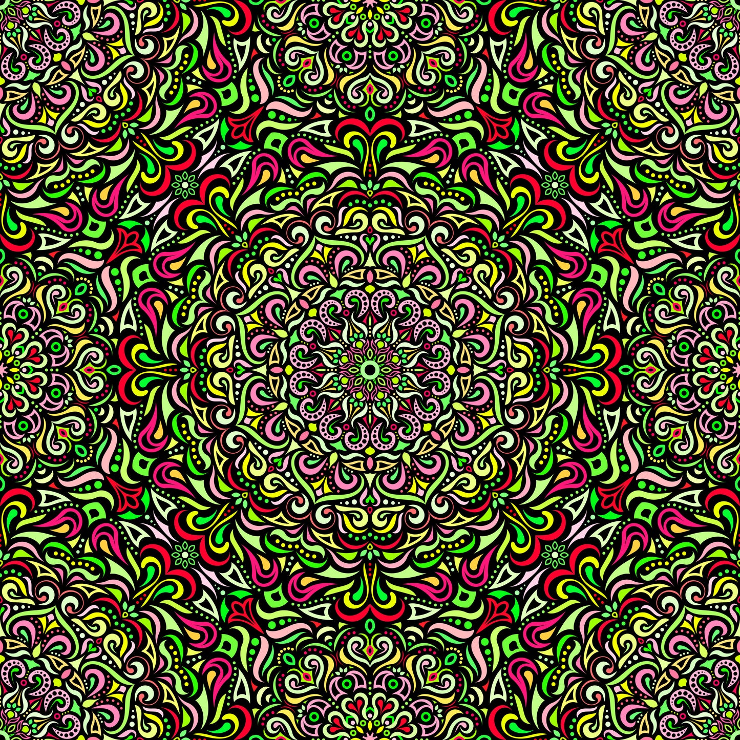 Green - Red - Yellow Mandala Fabric 2005