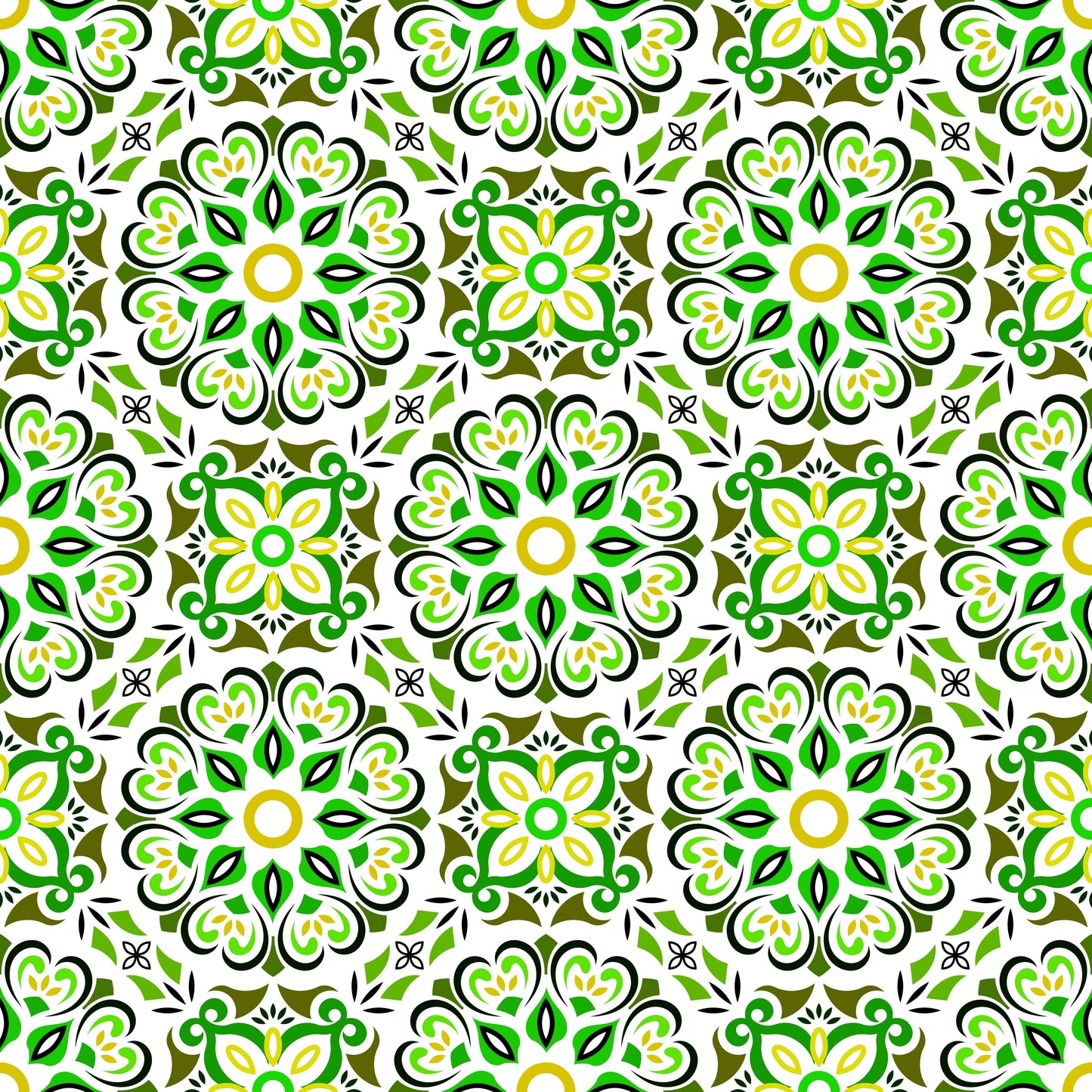 Green - Yellow Mandala Fabric - 206i