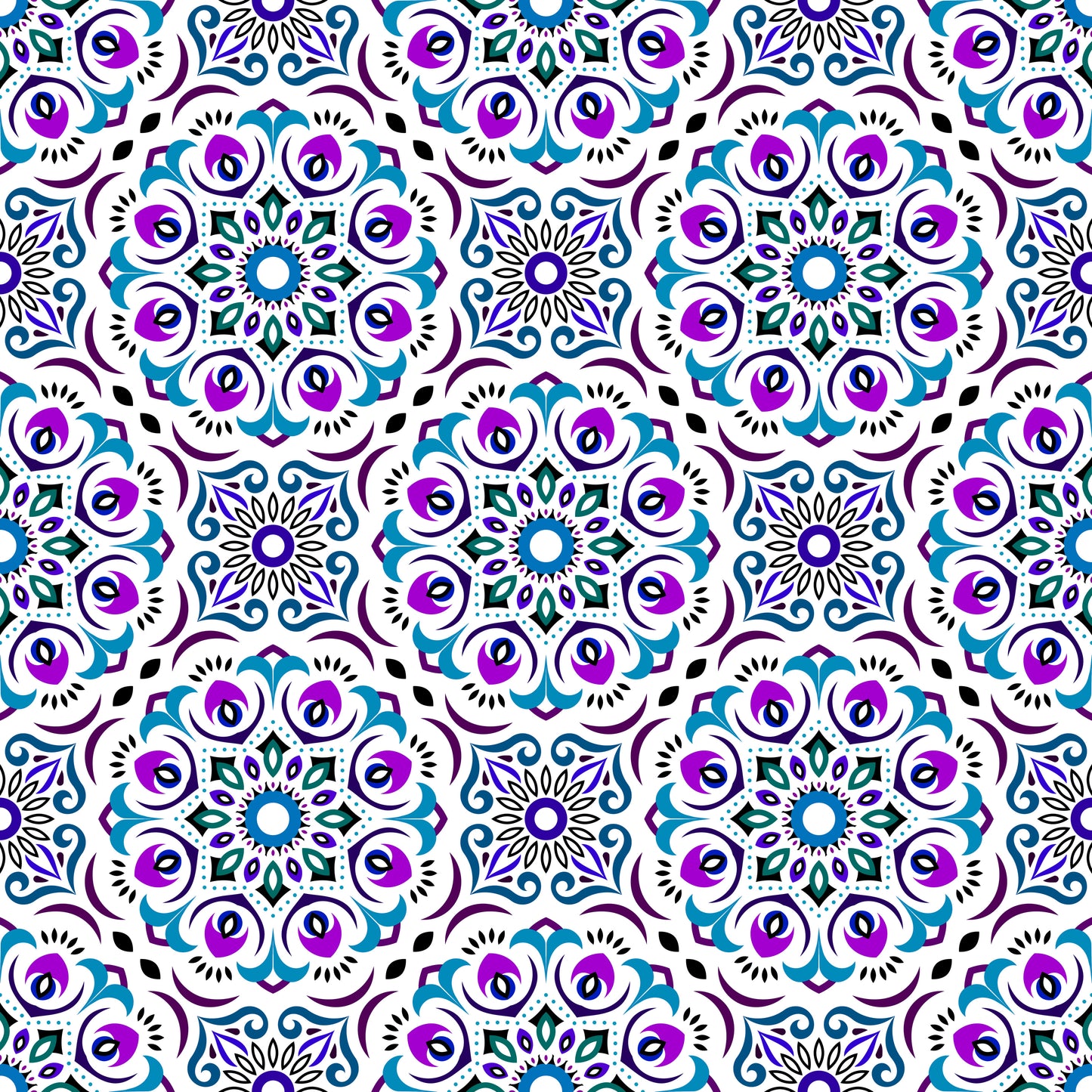 Blue - Purple Mandala Fabric - 209i