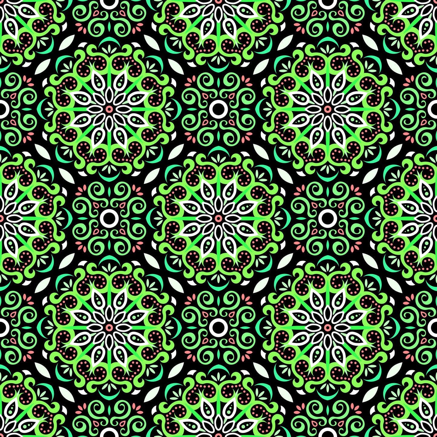 Green - Red Mandala Fabric - 165