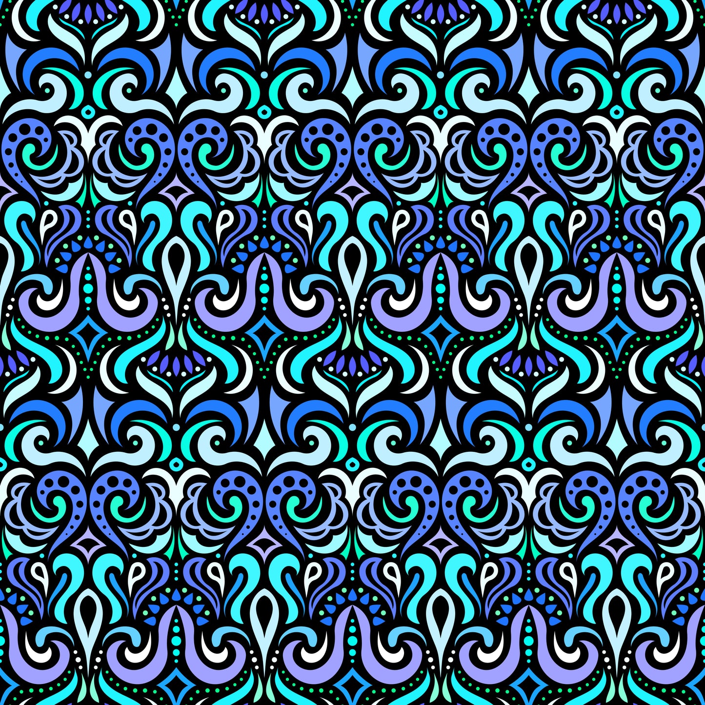 Blue - Turquoise Abstract Doodle Fabric 1001