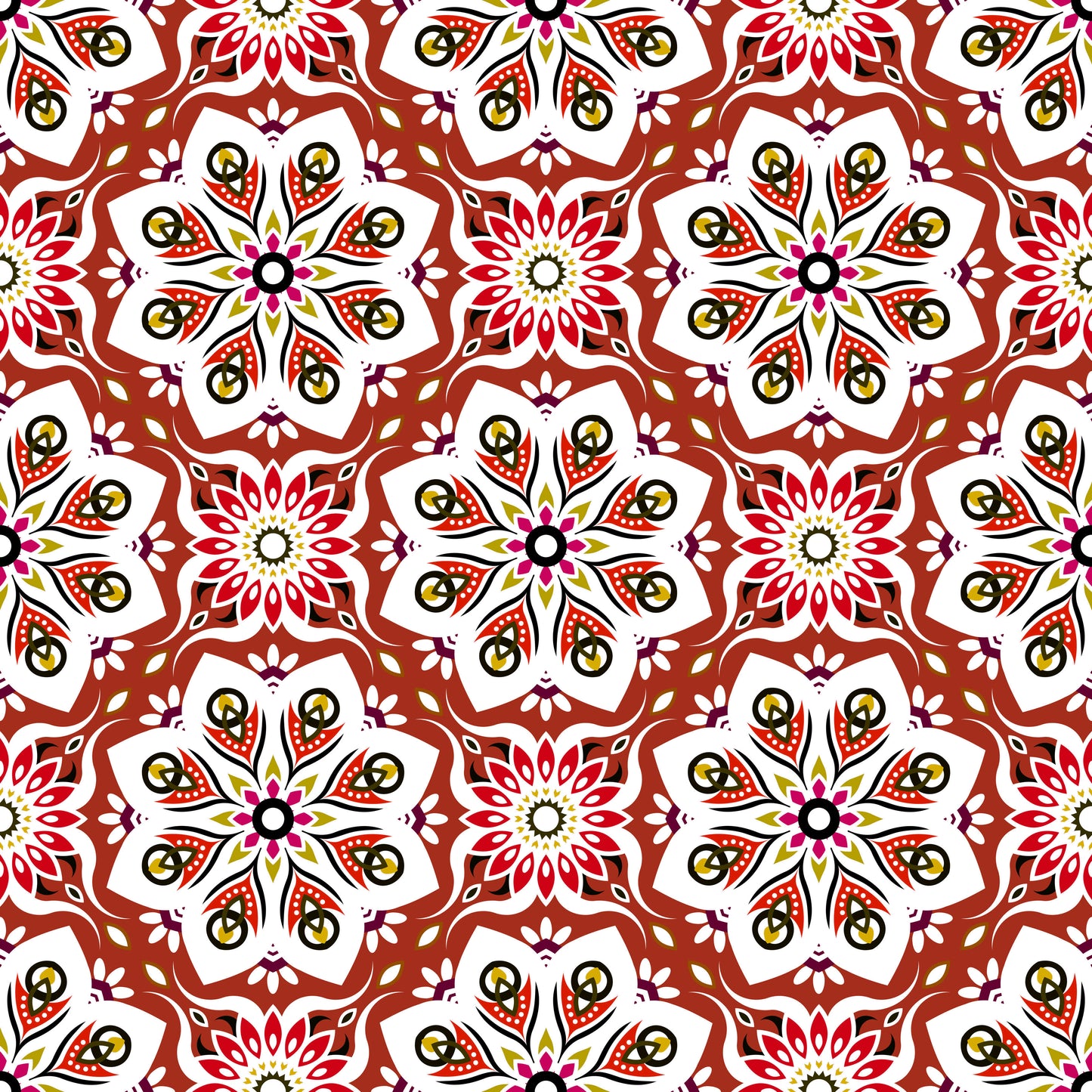 Red - Yellow Mandala Fabric - 236i