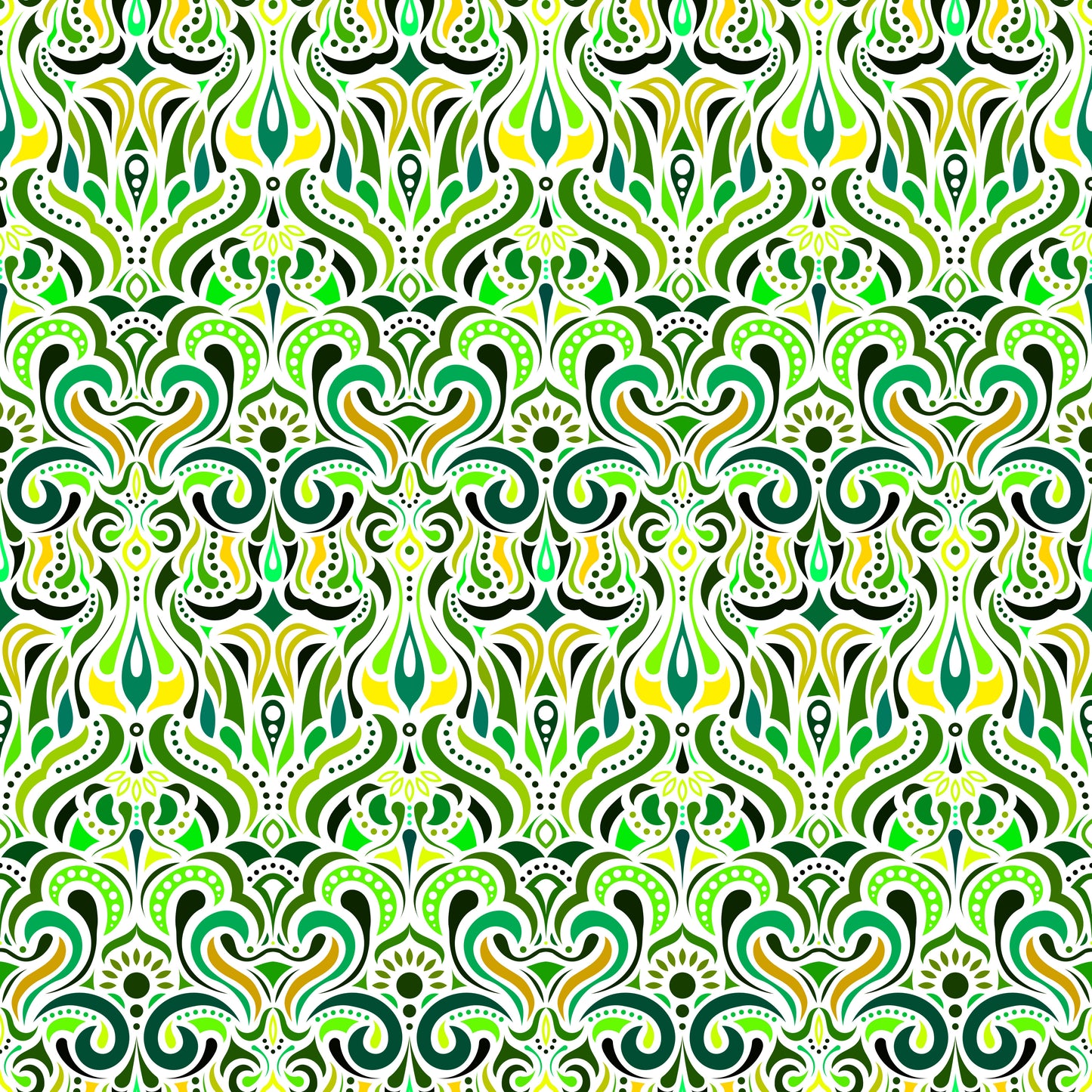 Green - Yellow Abstract Doodle Fabric 1012i