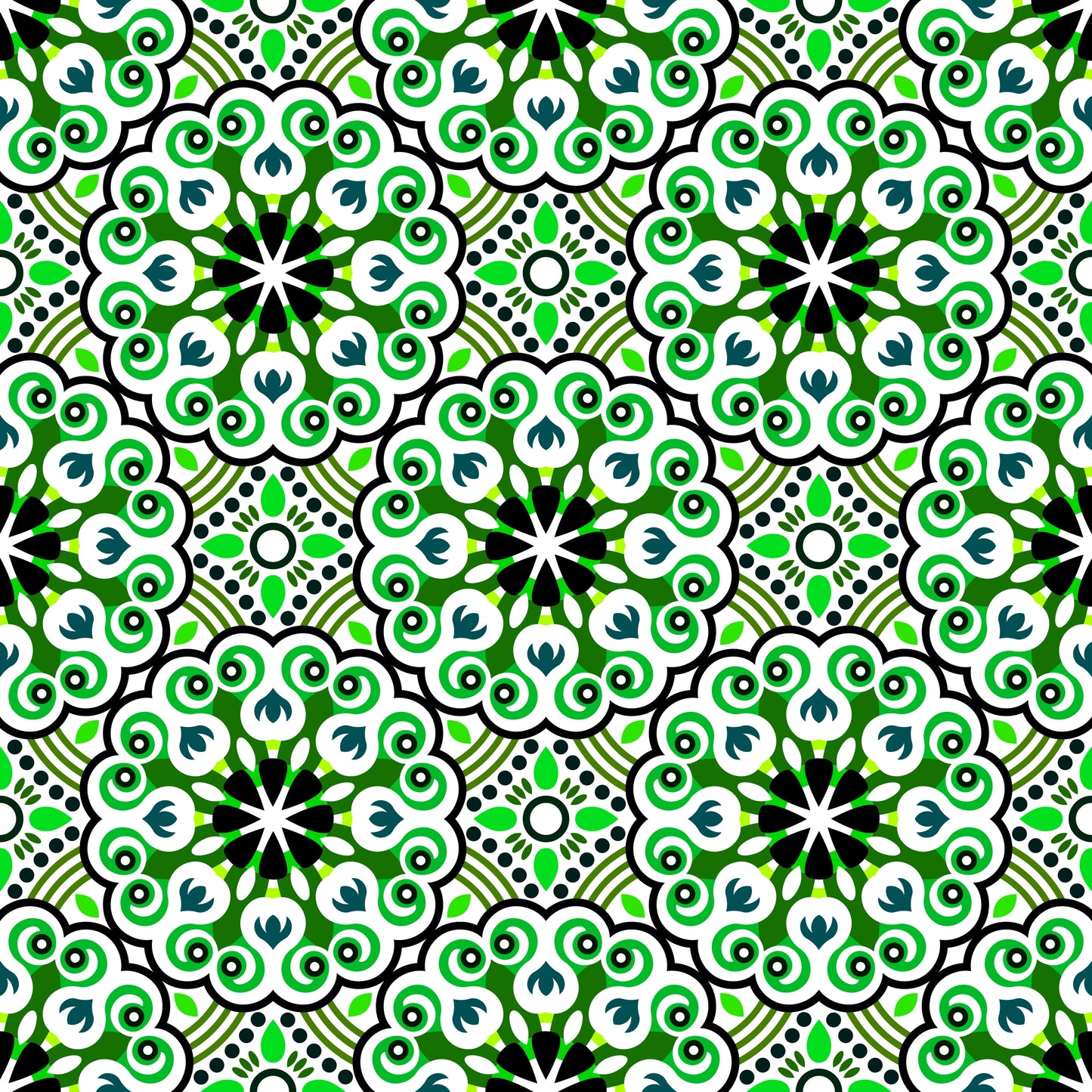 Green - Teal Mandala Fabric - 132i