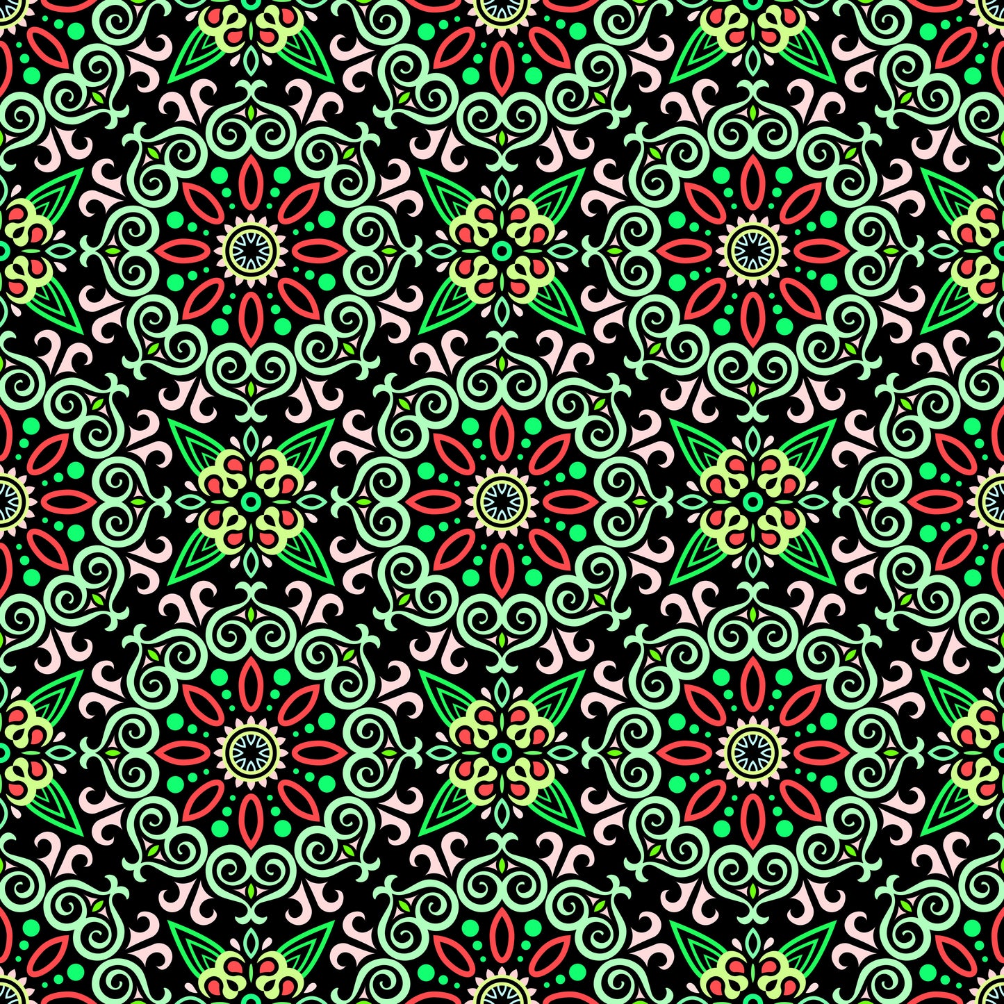 Green - Red Mandala Fabric - 138