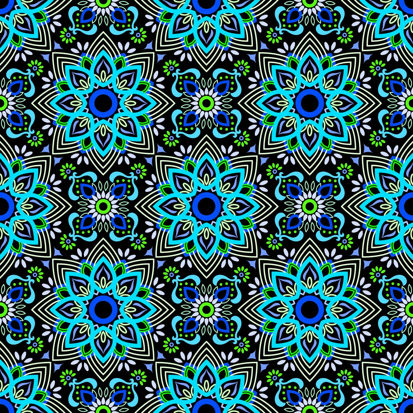 Turquoise - Green - Blue Mandala Fabric - 145