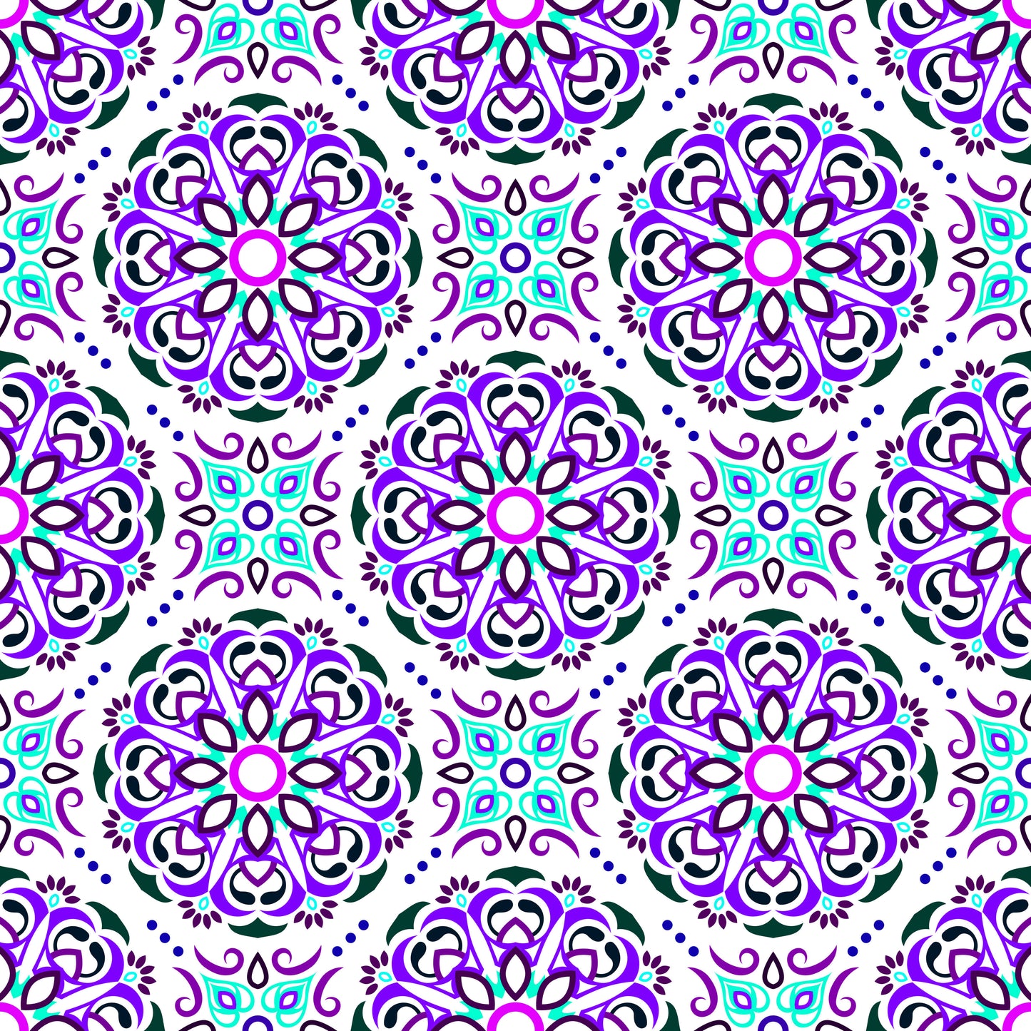 Purple - Turquoise Mandala Fabric - 160i