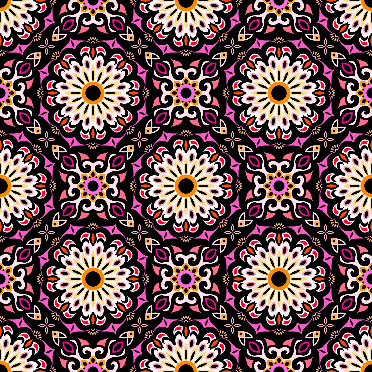 Pink - Yellow - Orange Mandala Fabric - 198