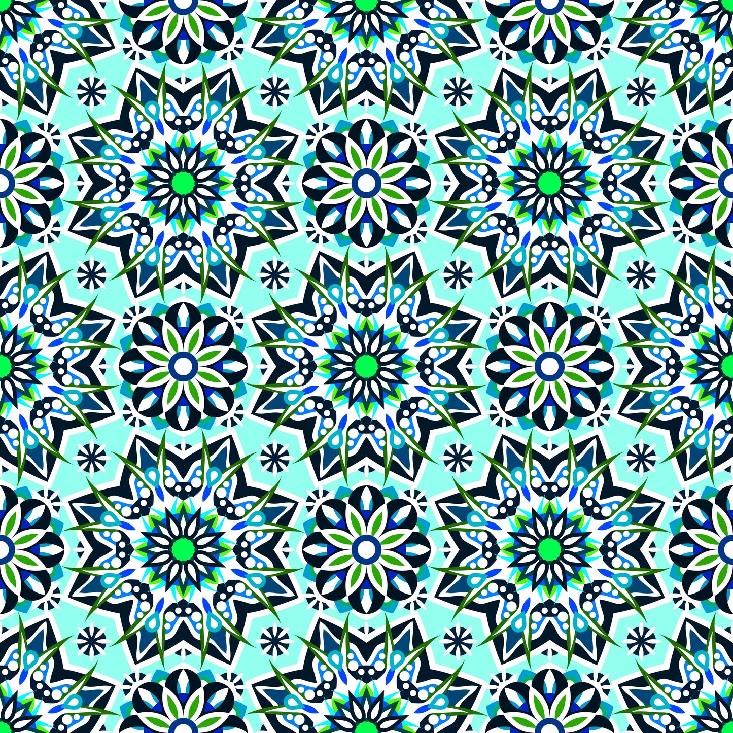 Turquoise - Green - Blue Mandala Fabric - 122i