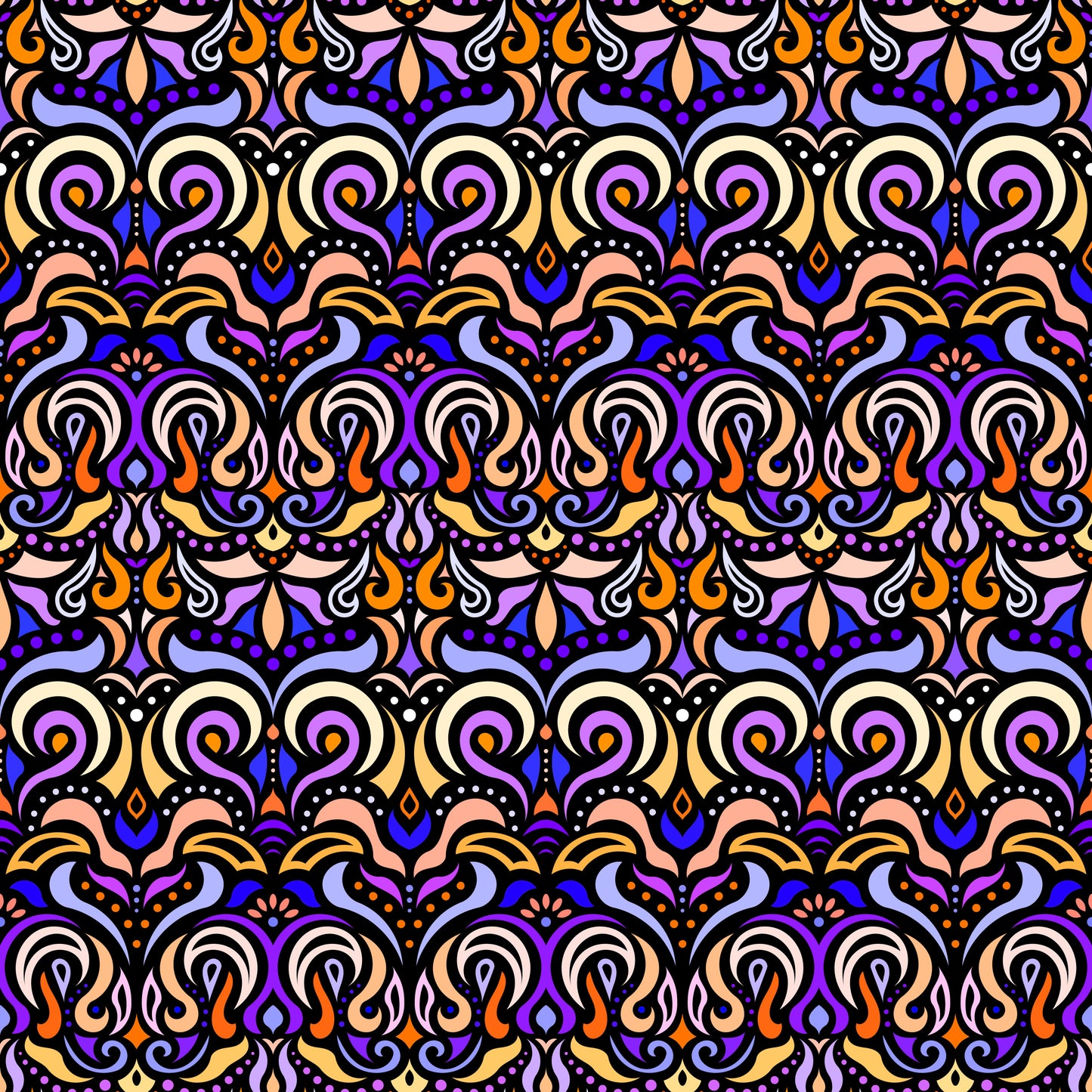 Yellow - Orange - Purple Abstract Doodle Fabric 1007