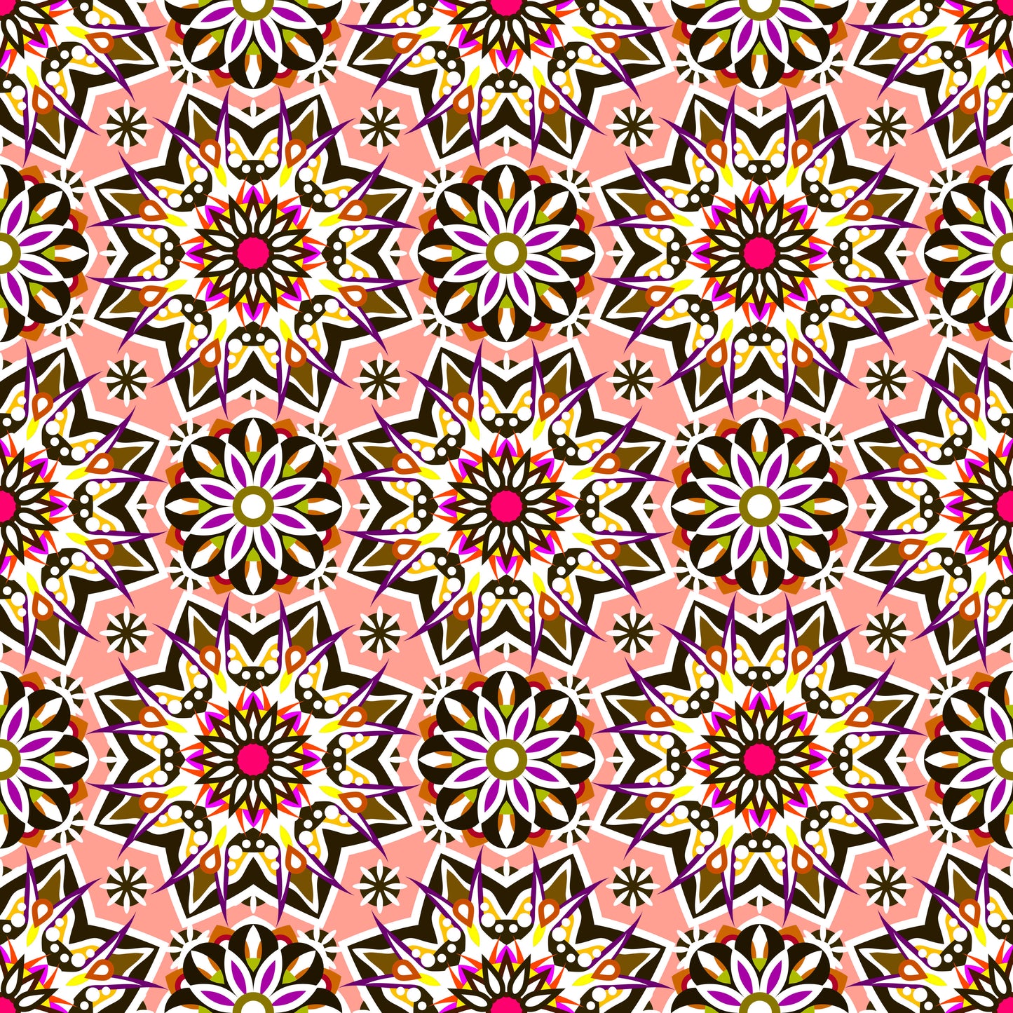 Pink - Purple - Brown Mandala Fabric - 122i