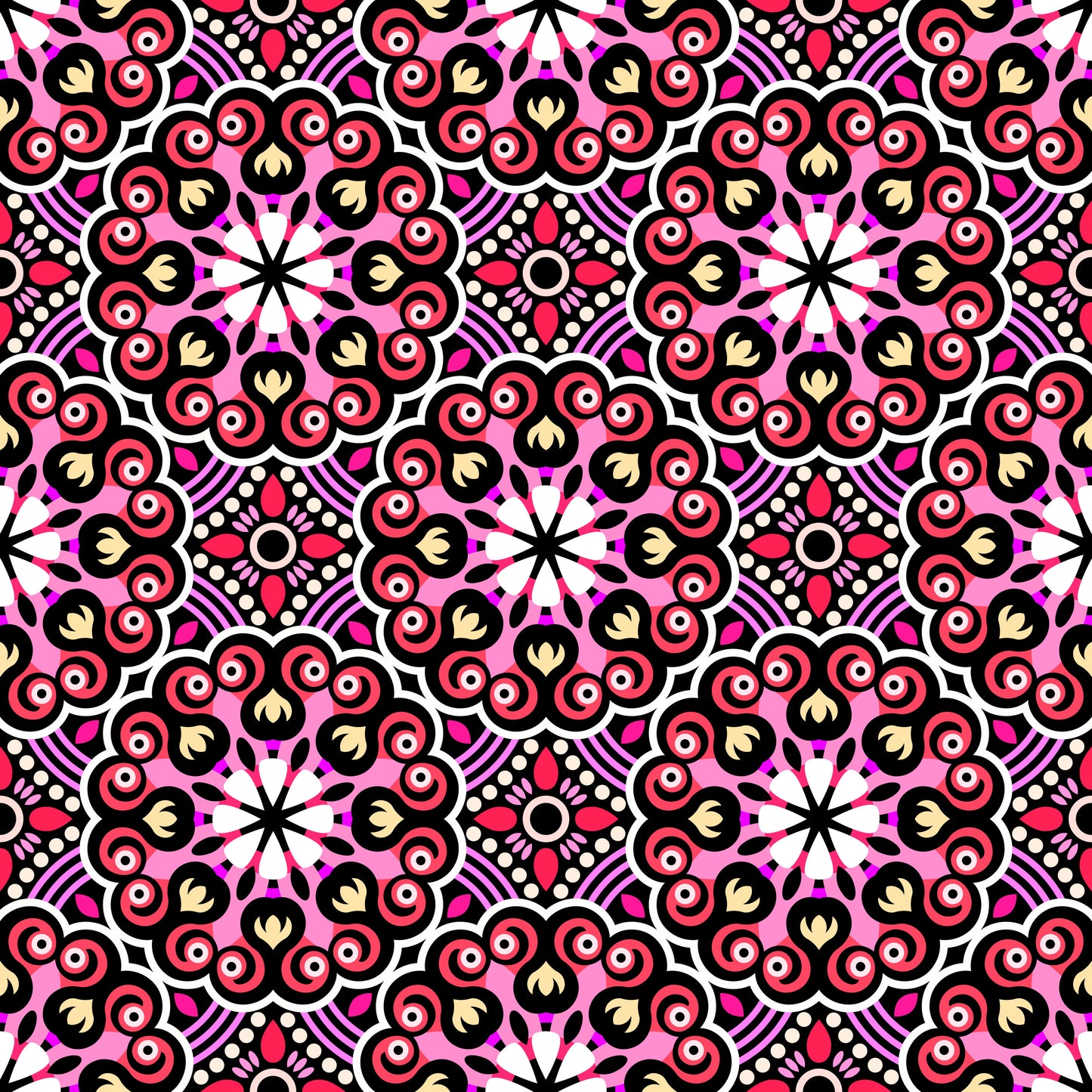 Red - Pink - Yellow Mandala Fabric - 132