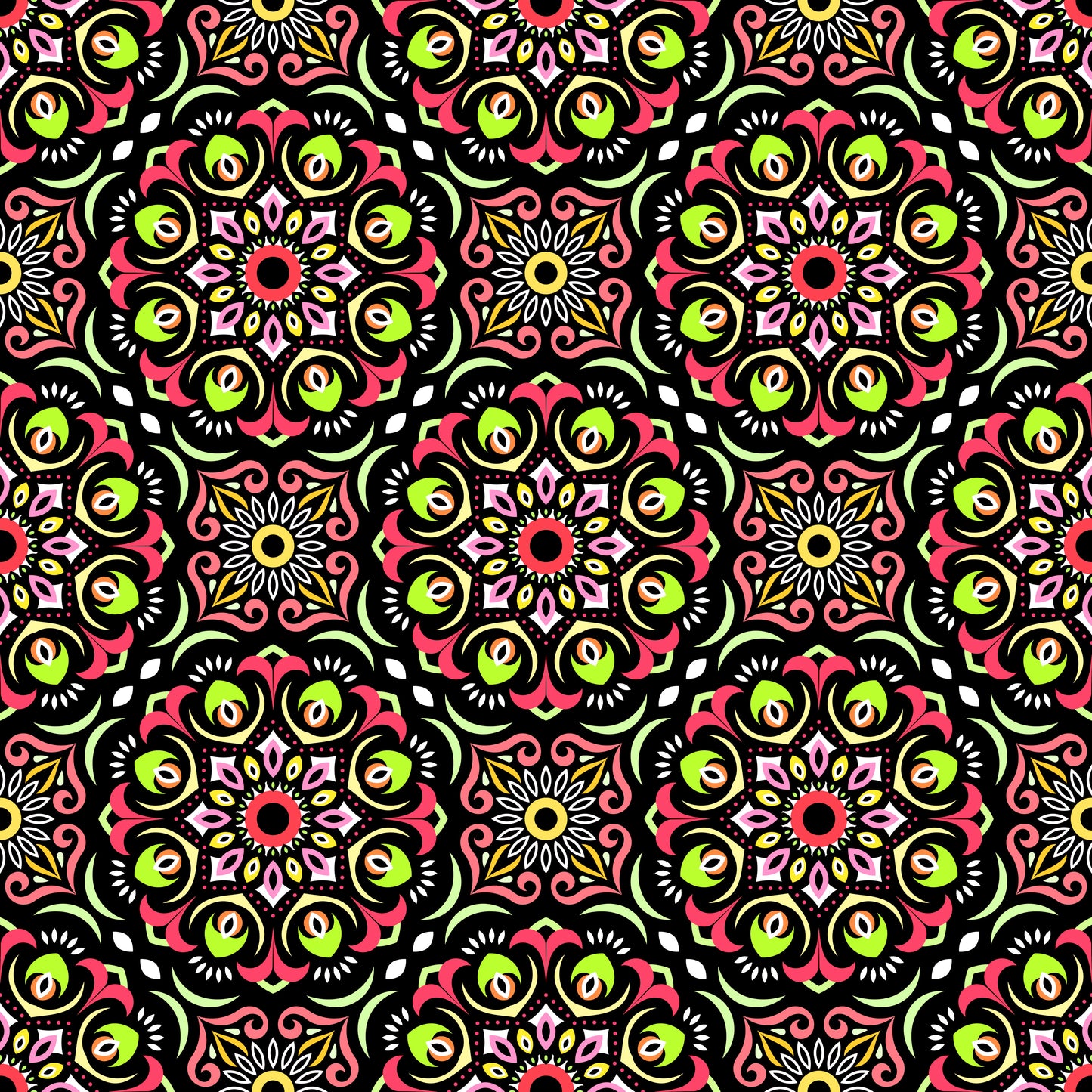 Red - Yellow - Green Mandala Fabric - 209