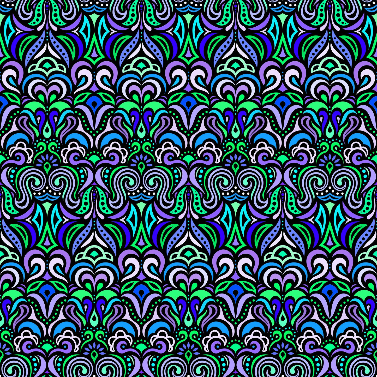 Green - Blue - Purple Abstract Doodle Fabric 1008.3