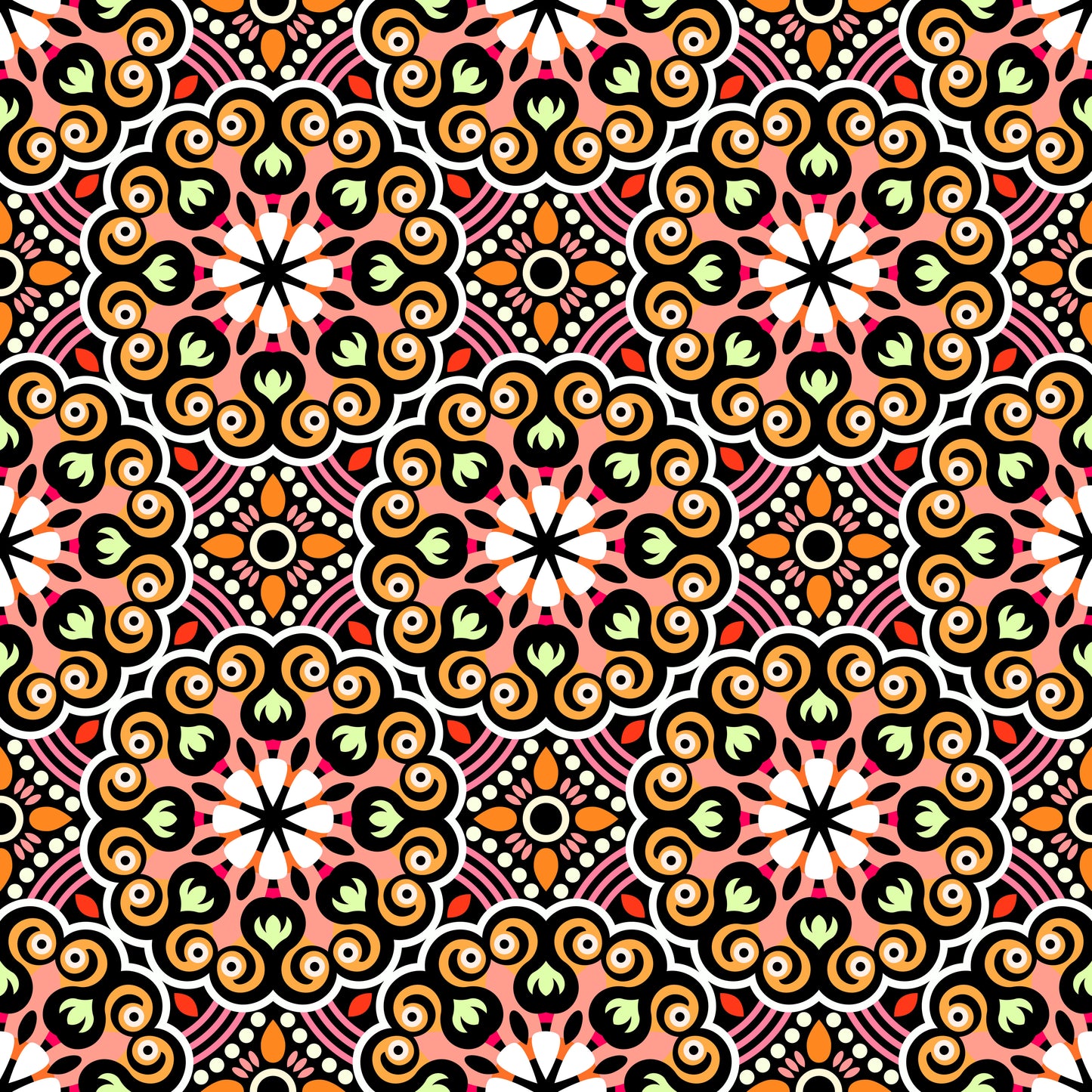 Orange - Yellow - Red Mandala Fabric - 132